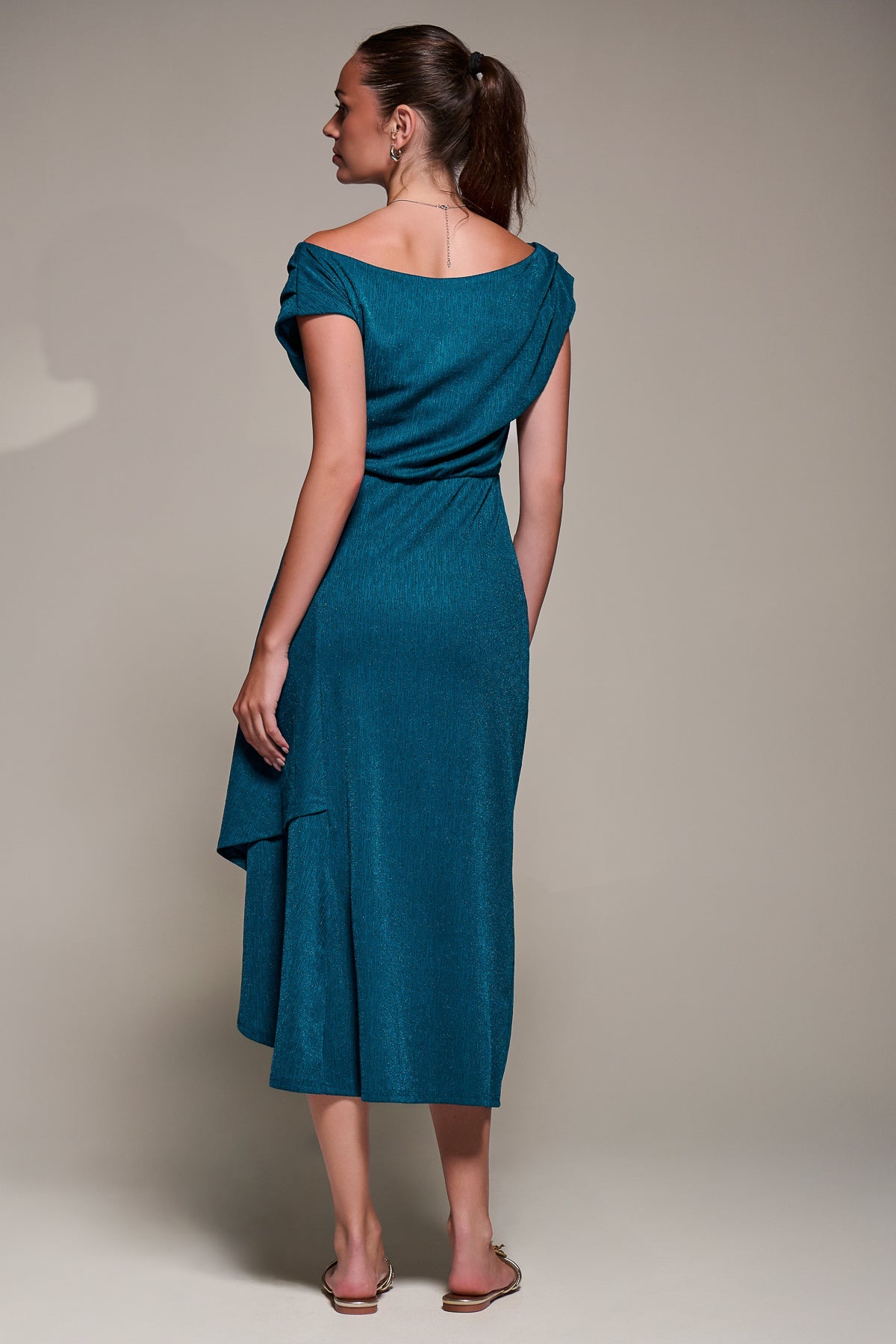 Draped Jersey Cowl Neck Midi Dress Back View