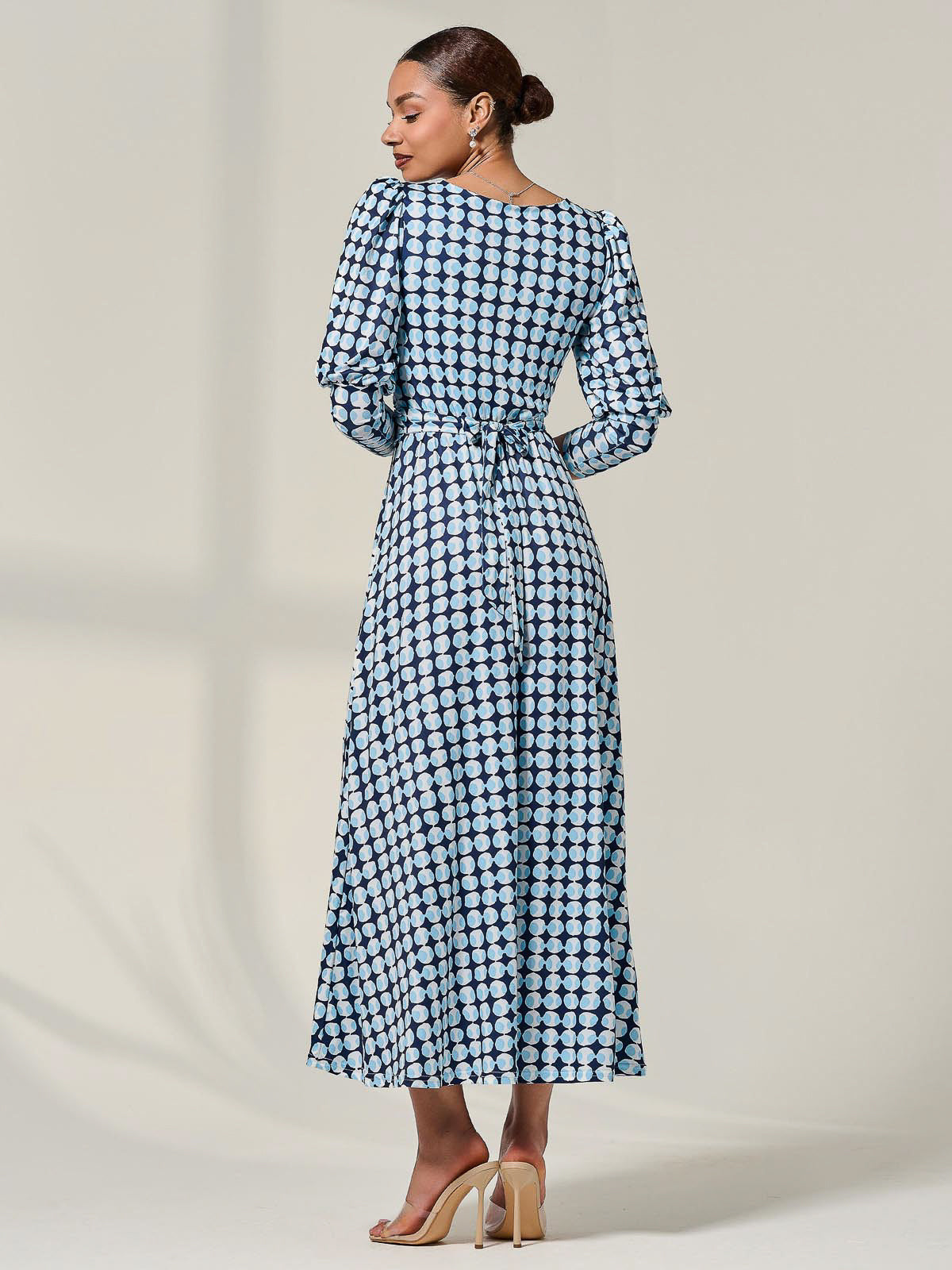 Long Puff Sleeved Jersey Midaxi Dress Back View