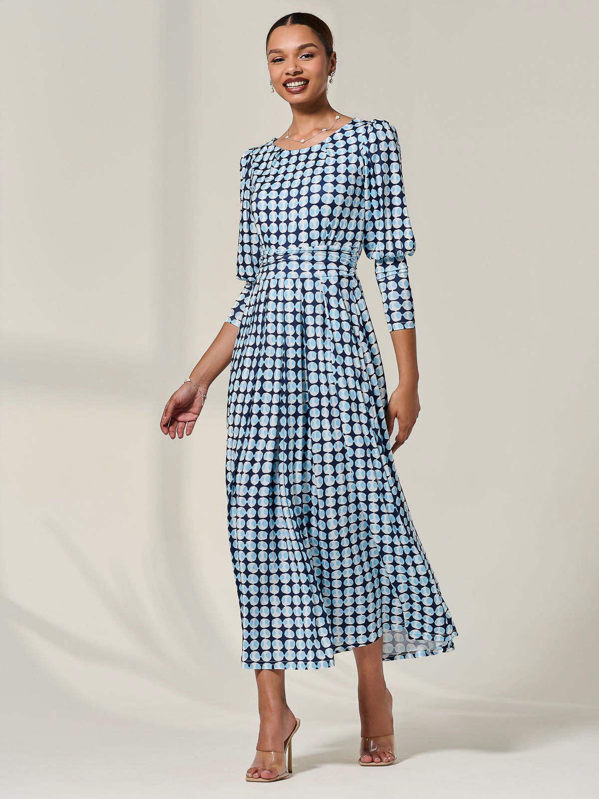 Long Puff Sleeved Jersey Midaxi Dress Detail View