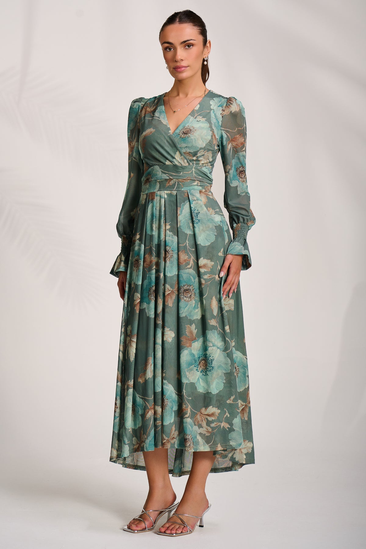 Long Sleeve V Neck Mesh Maxi Dress Side View