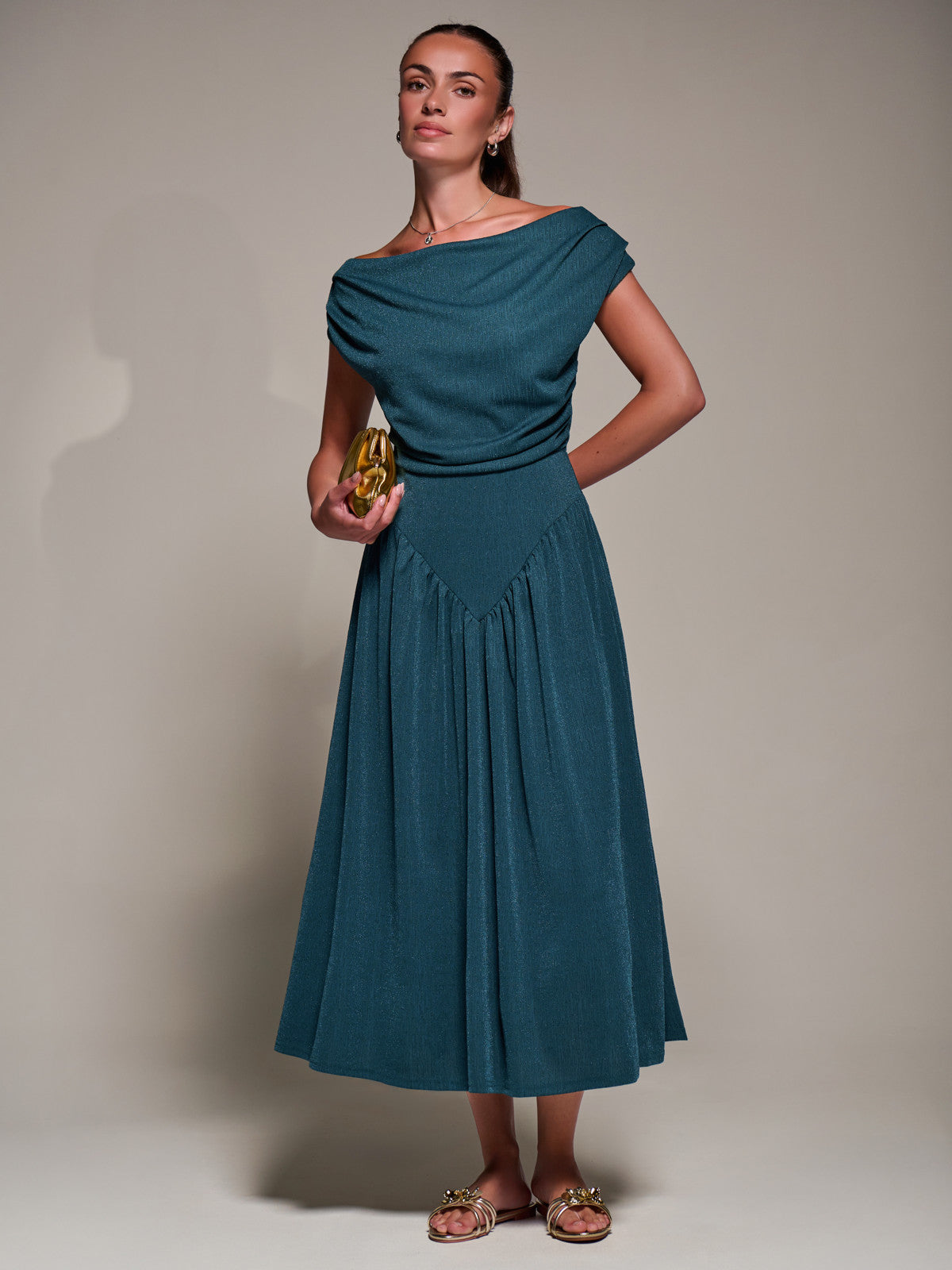 Asymmetric Neckline Midaxi Dress Full Length View