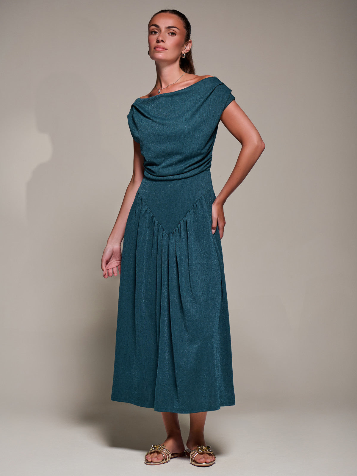 Asymmetric Neckline Midaxi Dress Front View