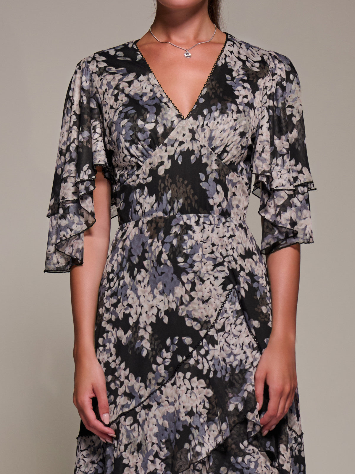 Frill Trim Mesh Maxi Dress Side View