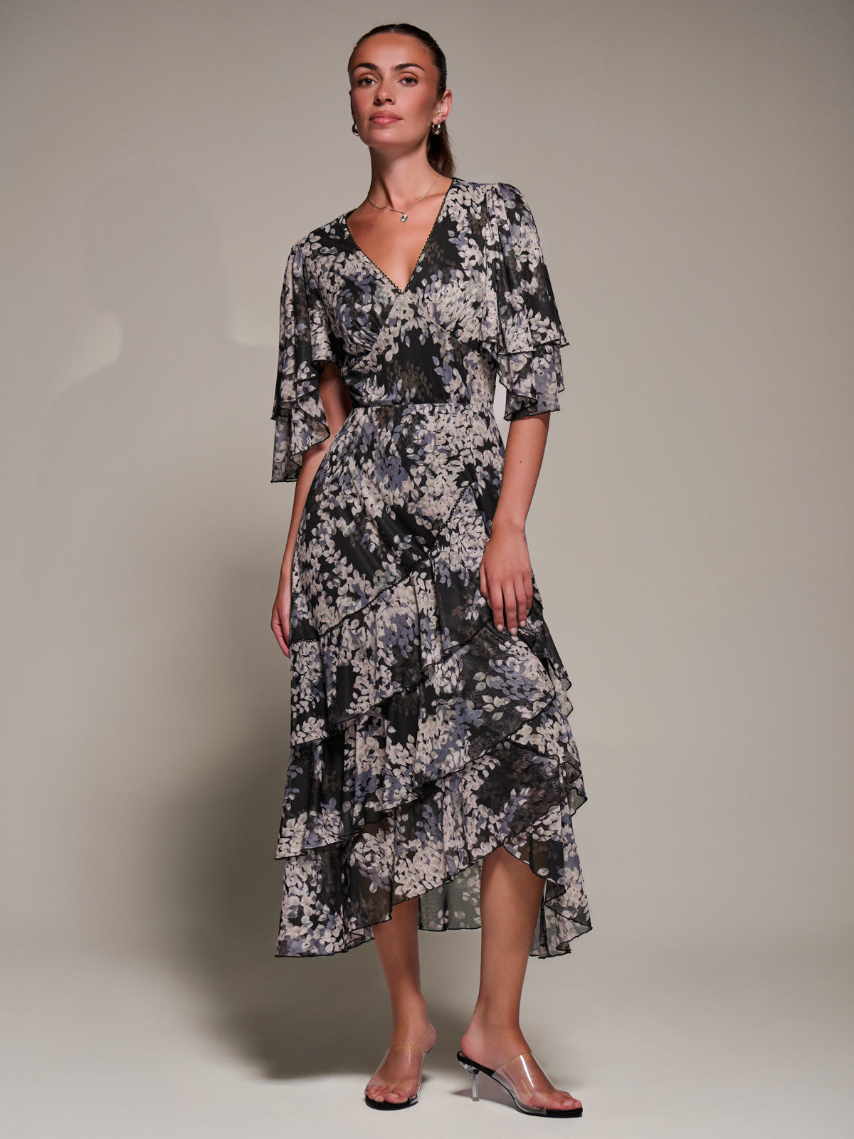Frill Trim Mesh Maxi Dress Detail View