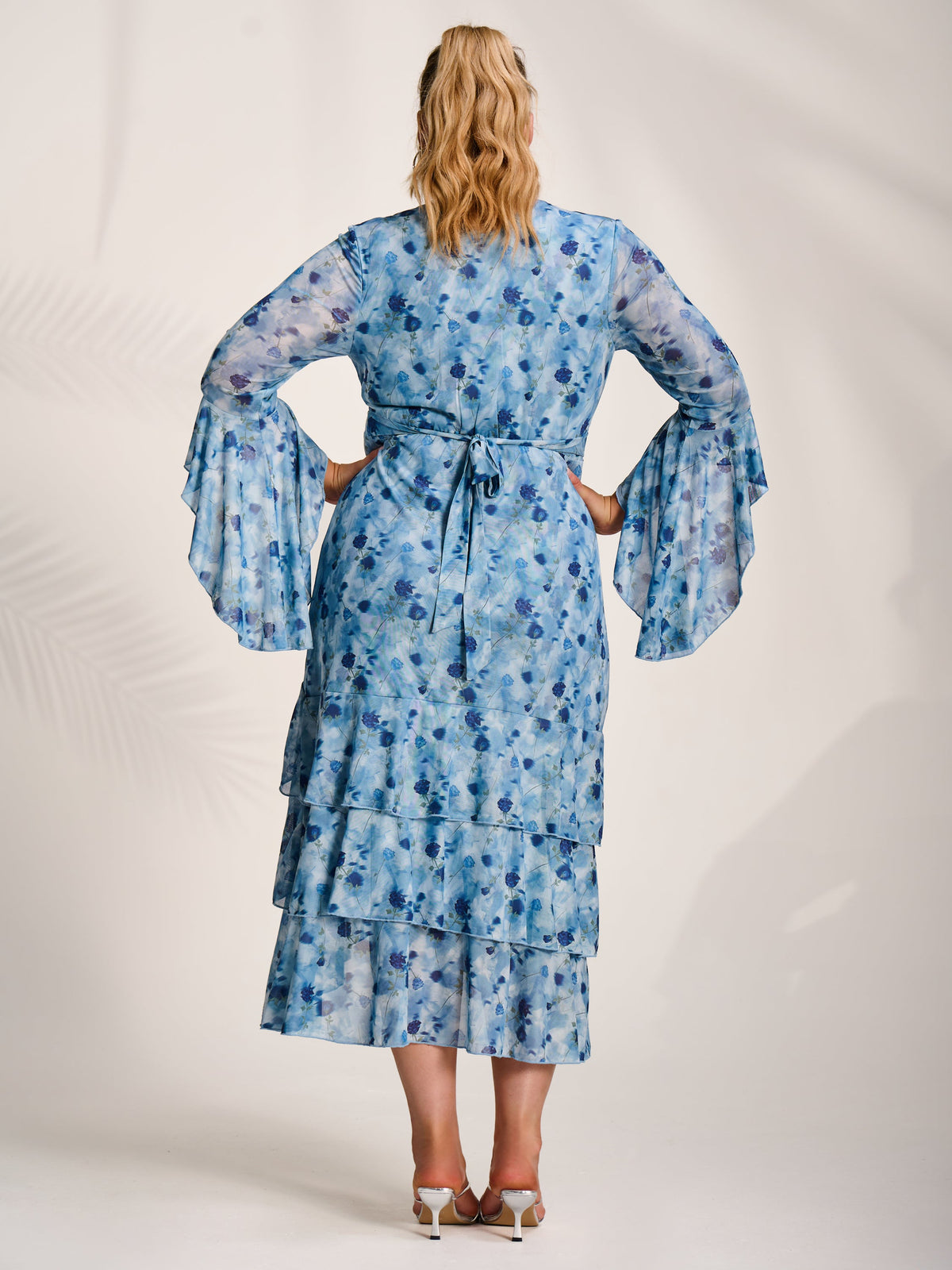 Mesh Ruffle Sleeve Tiered Midaxi Dress Back View