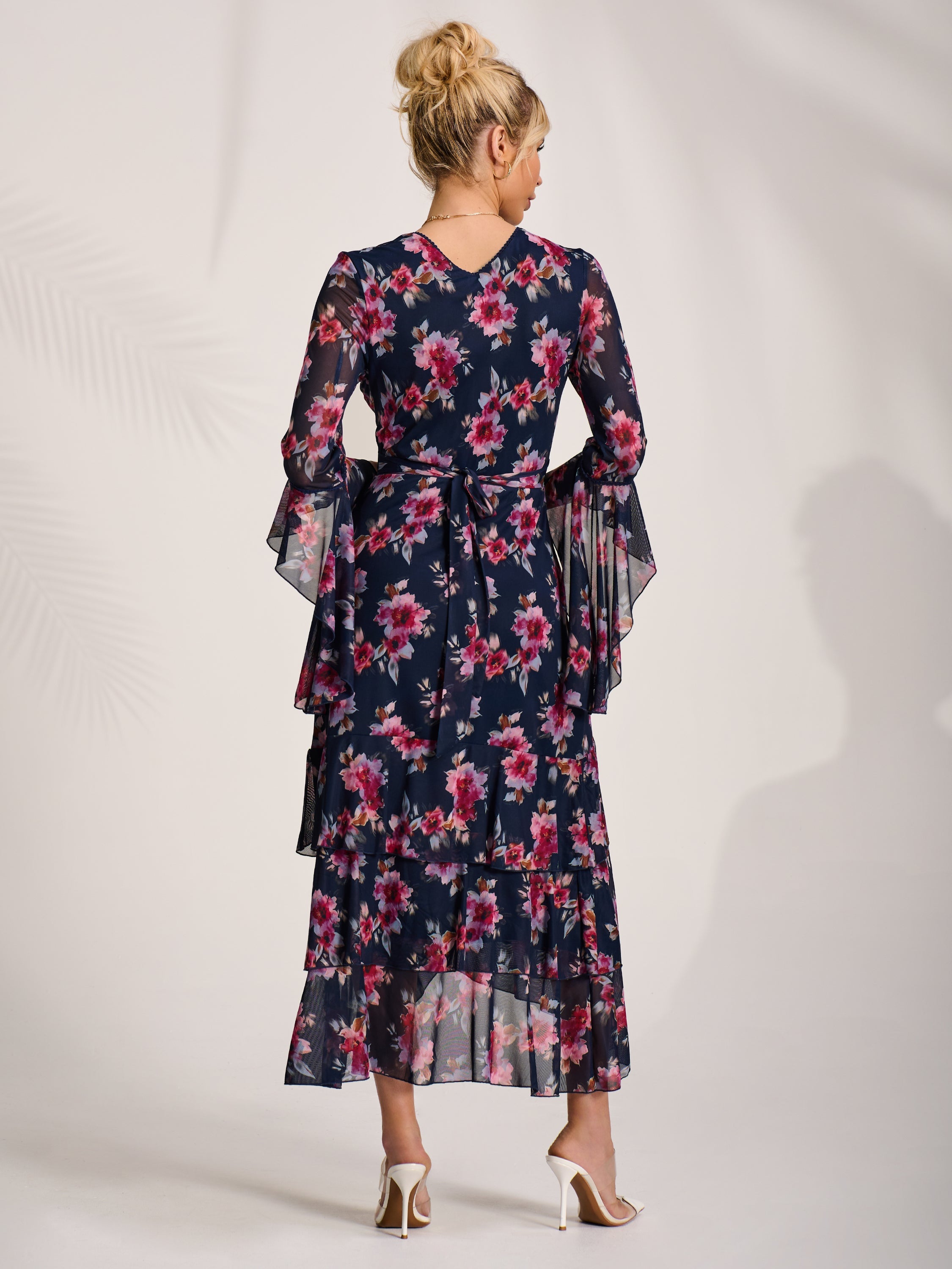 Ruffle Sleeve Tiered Mesh Midaxi Dress Back View