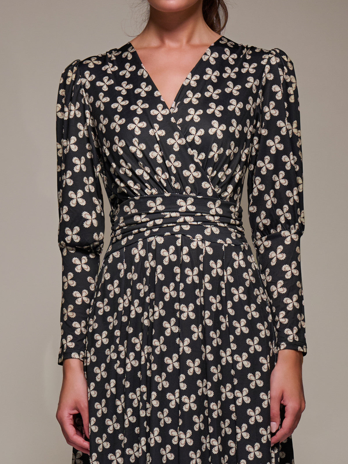 Puff Long Sleeve Jersey Midi Dress Side View