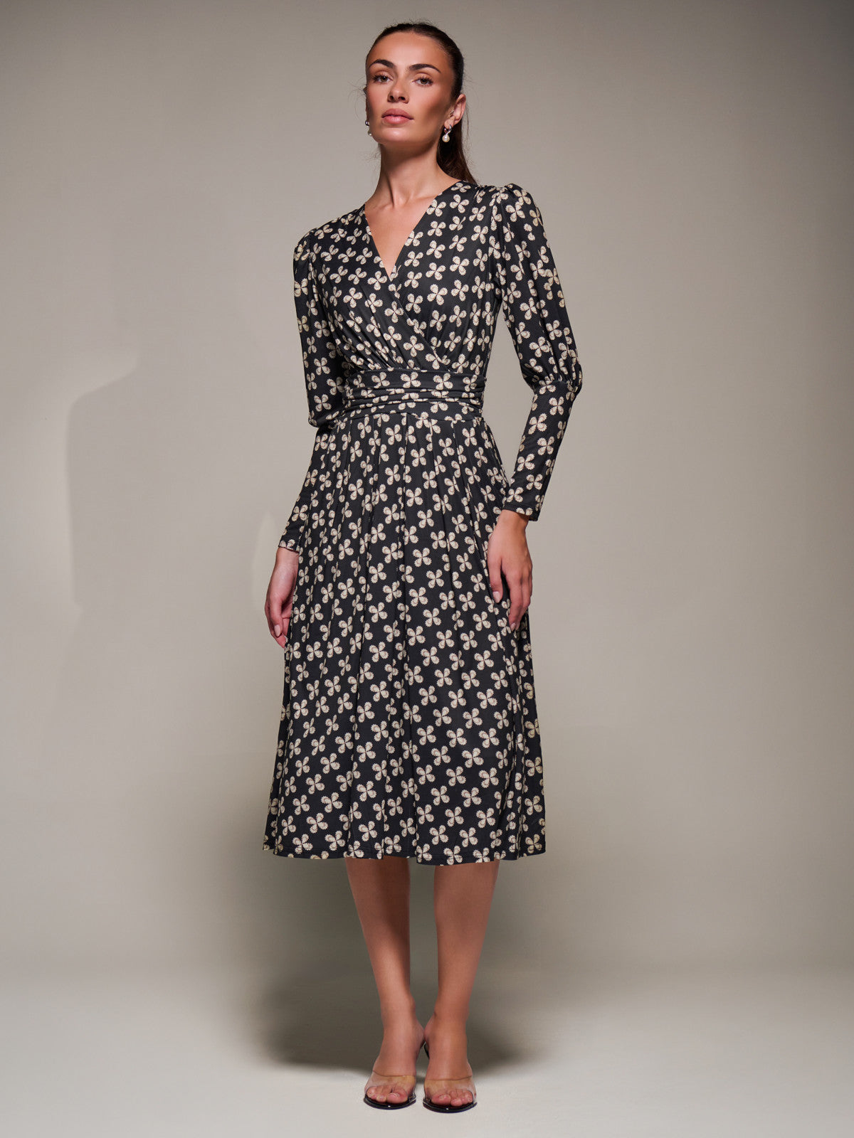Puff Long Sleeve Jersey Midi Dress Styled View