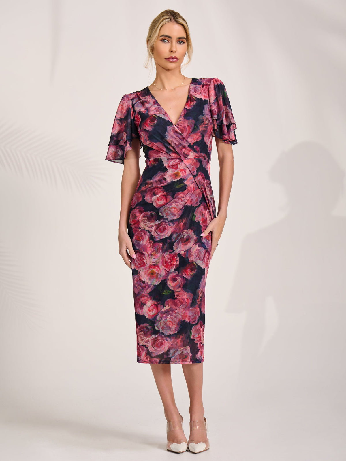Angel Sleeve Mesh Bodycon Dress Full Length View
