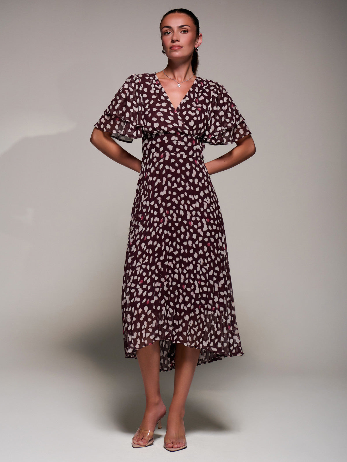 Angel Sleeve Pleated Chiffon Midaxi Dress Detail View