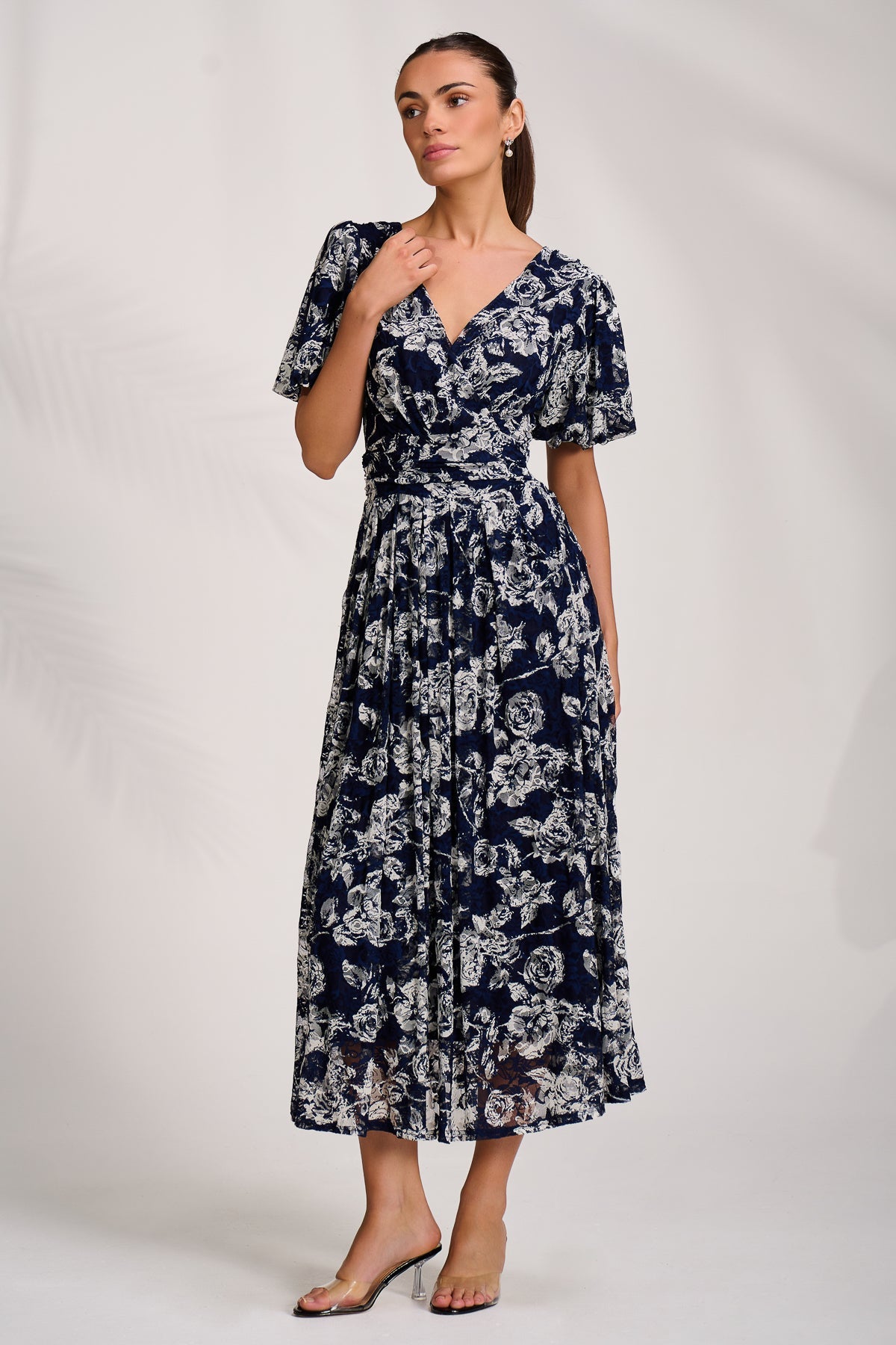 Puff Sleeve Printed Lace Maxi Dress Side View