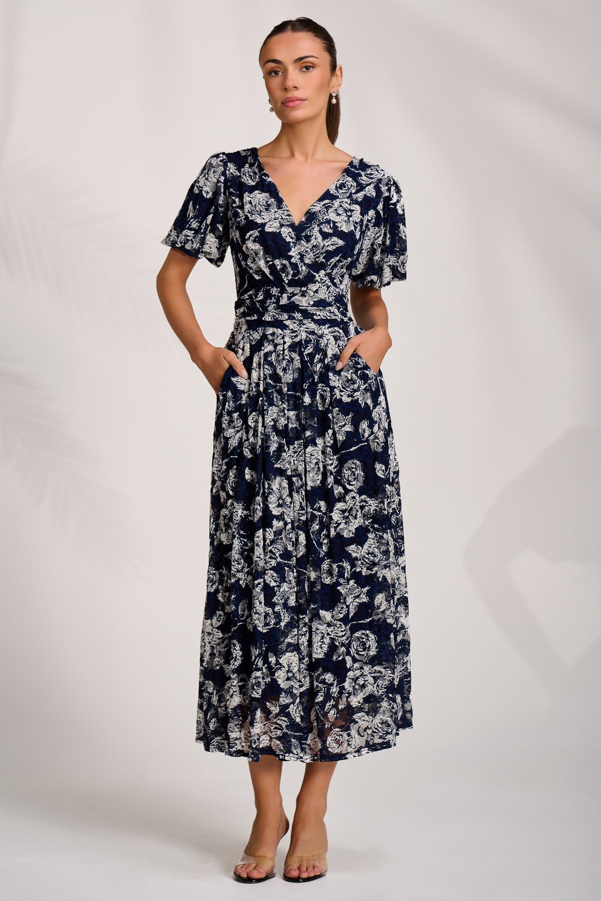 Puff Sleeve Printed Lace Maxi Dress Detail View