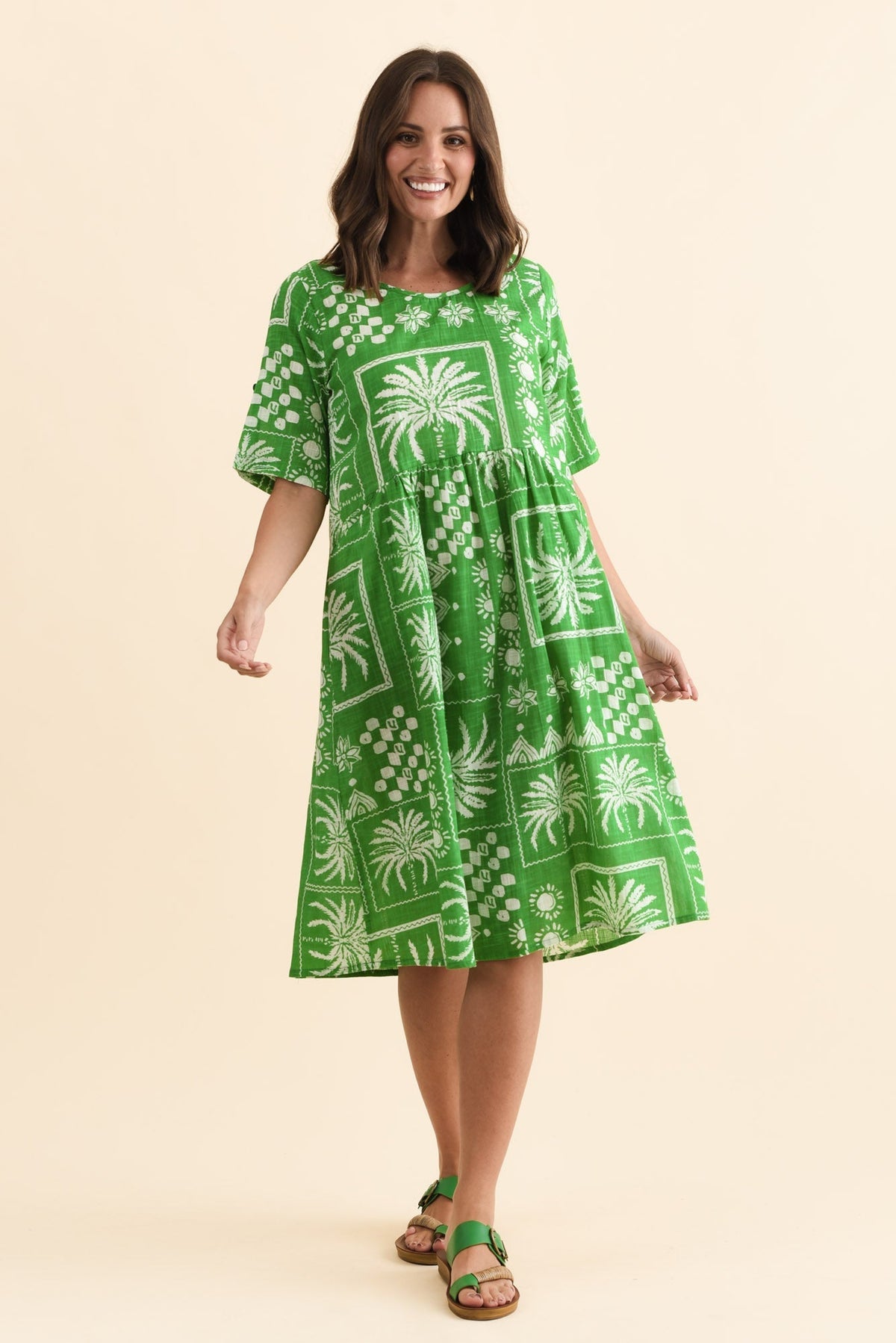 Mackie Green Tile Cotton Pocket Dress Full Length View