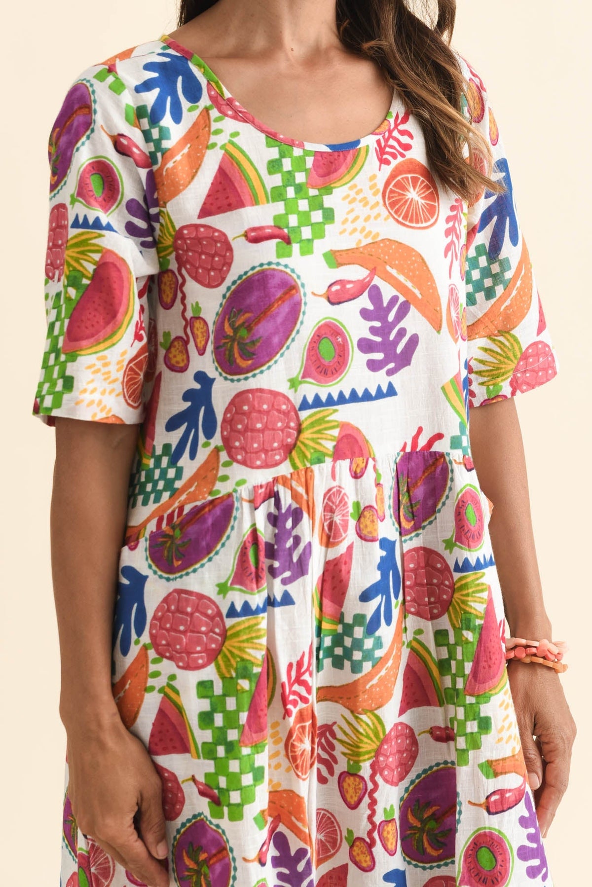 Mackie White Fruity Cotton Pocket Dress Detail View