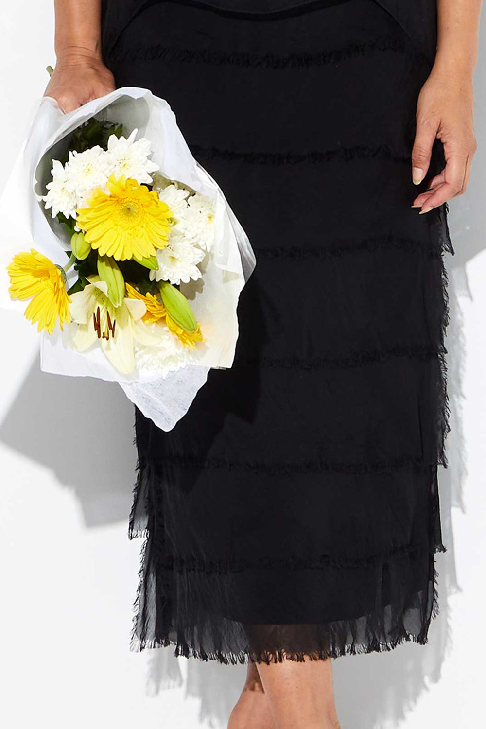 Women's Margo silk blend layered midi dress in Black