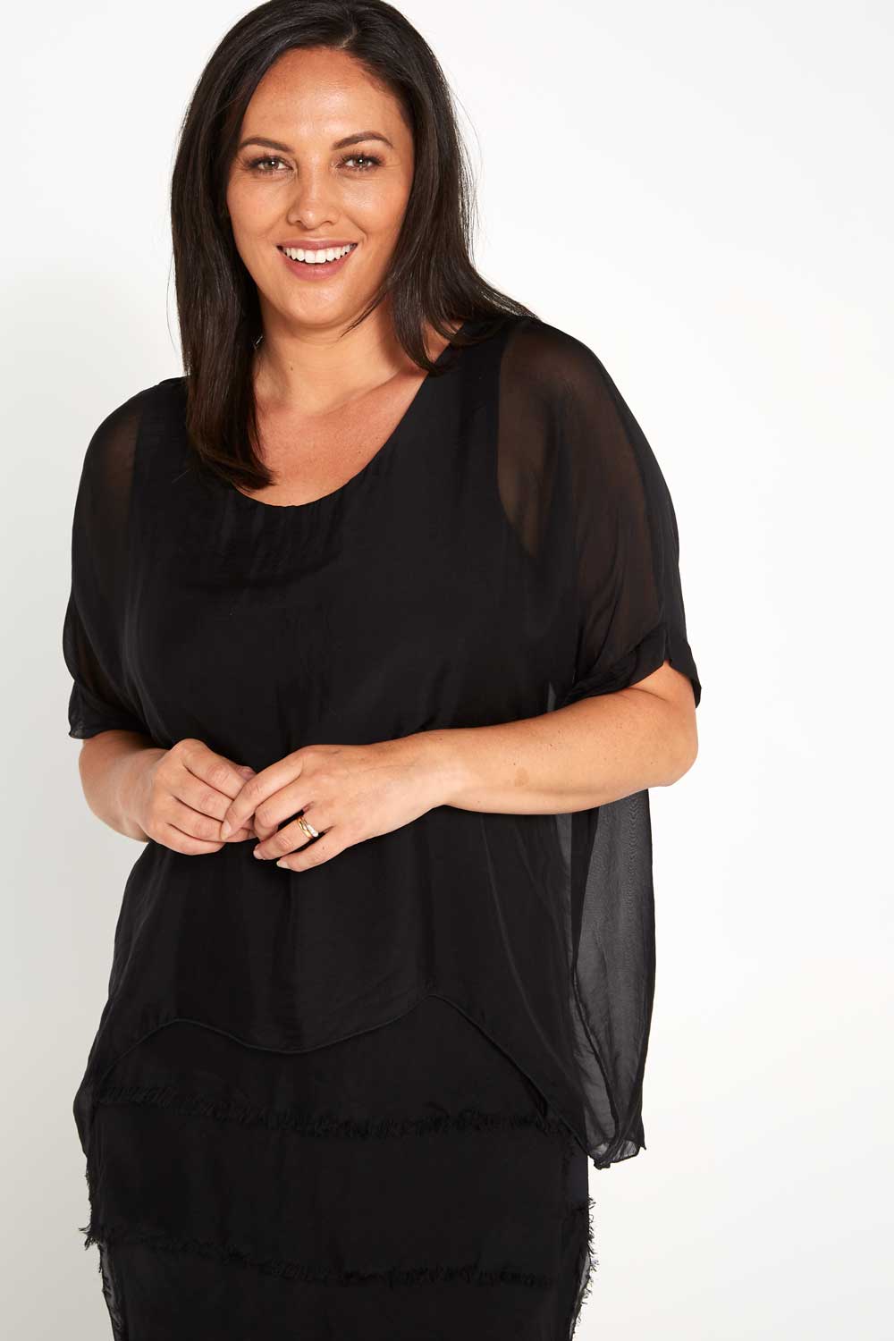 Women's Margo silk blend layered midi dress in Black