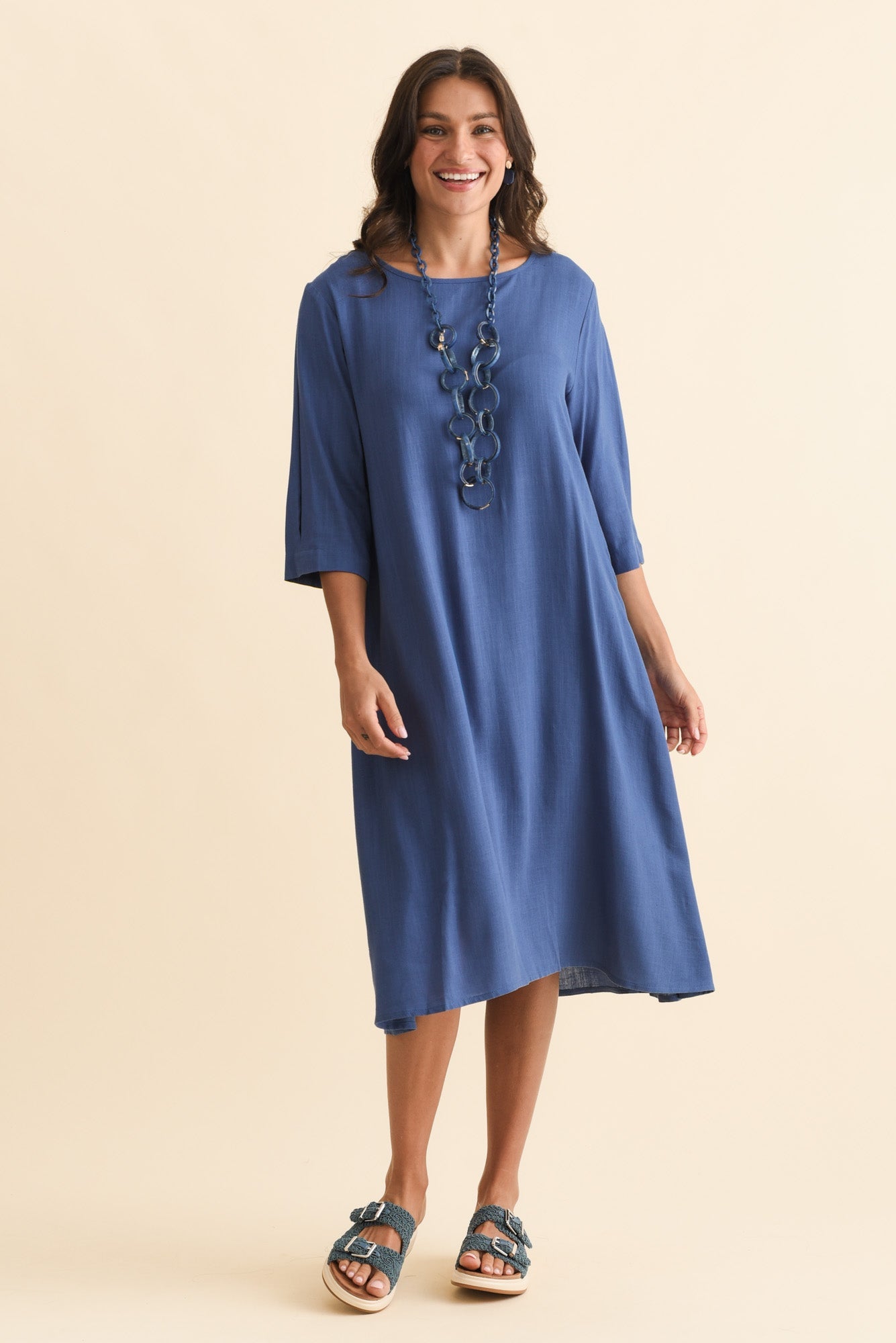 Marley Blue Linen Blend Dress Front View