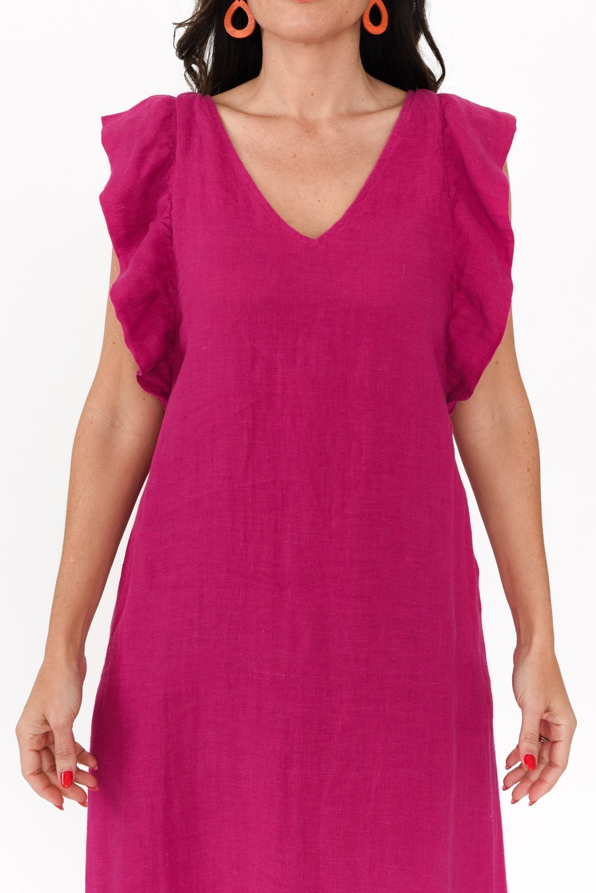 Matilda Hot Pink Pink Linen Dress Full Length View