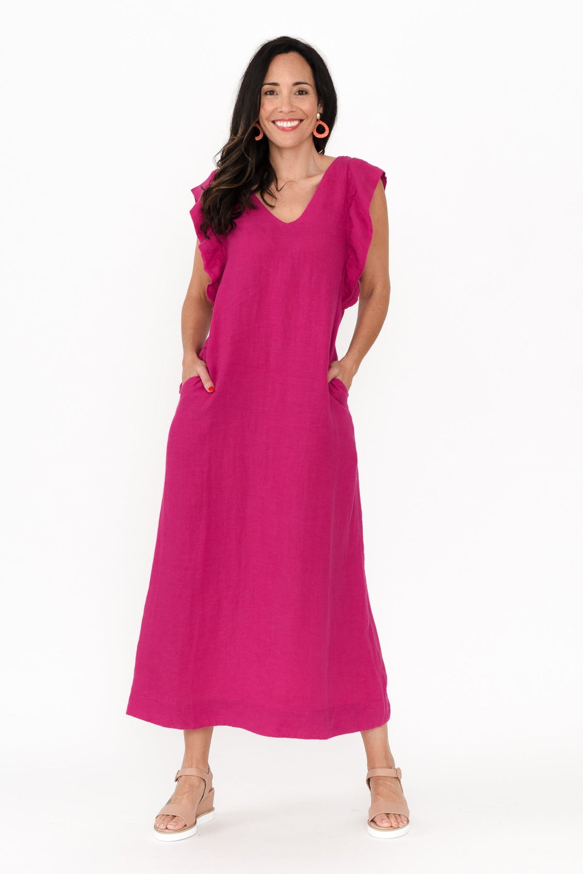 Matilda Hot Pink Pink Linen Dress Back View 2