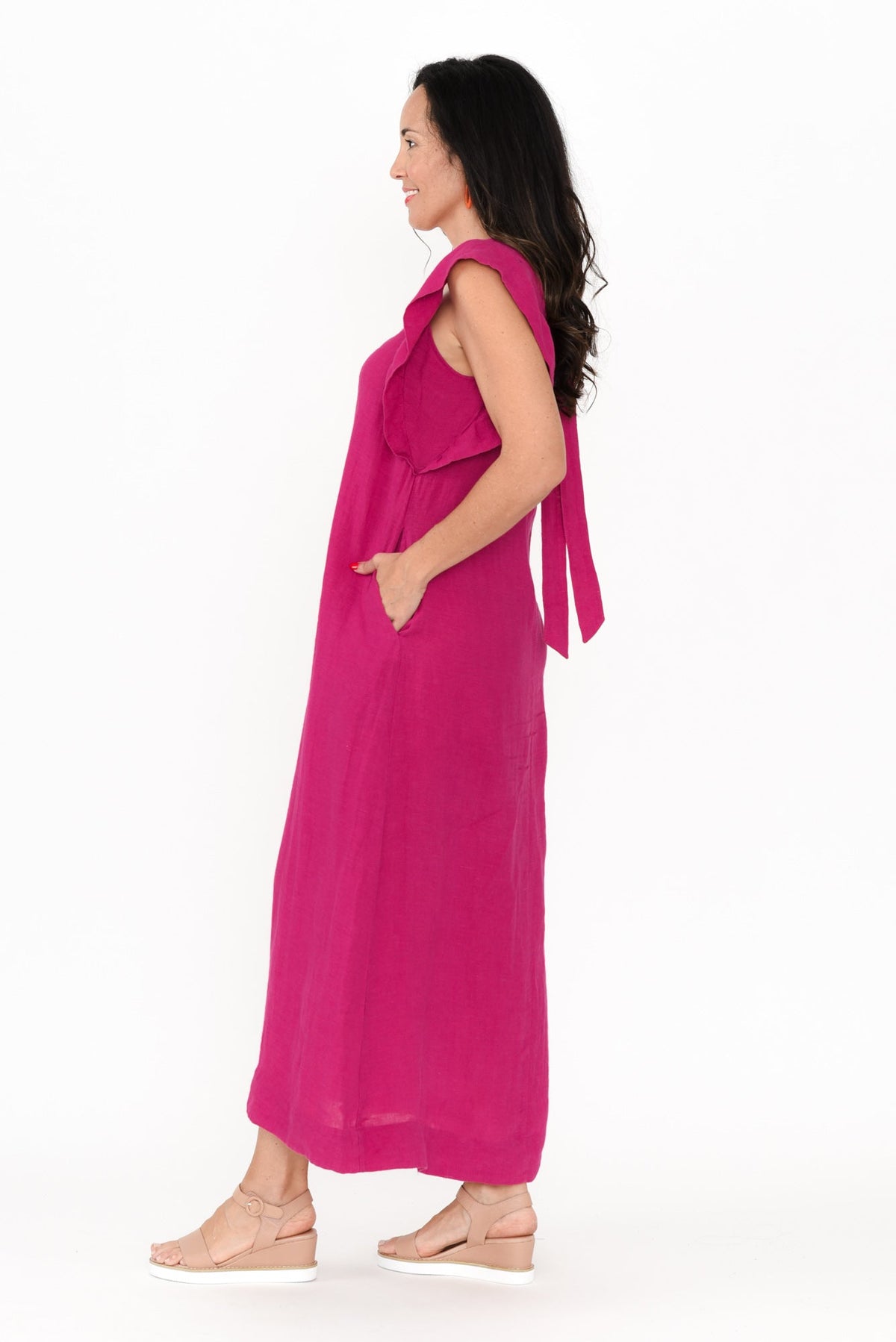 Matilda Hot Pink Pink Linen Dress Side View