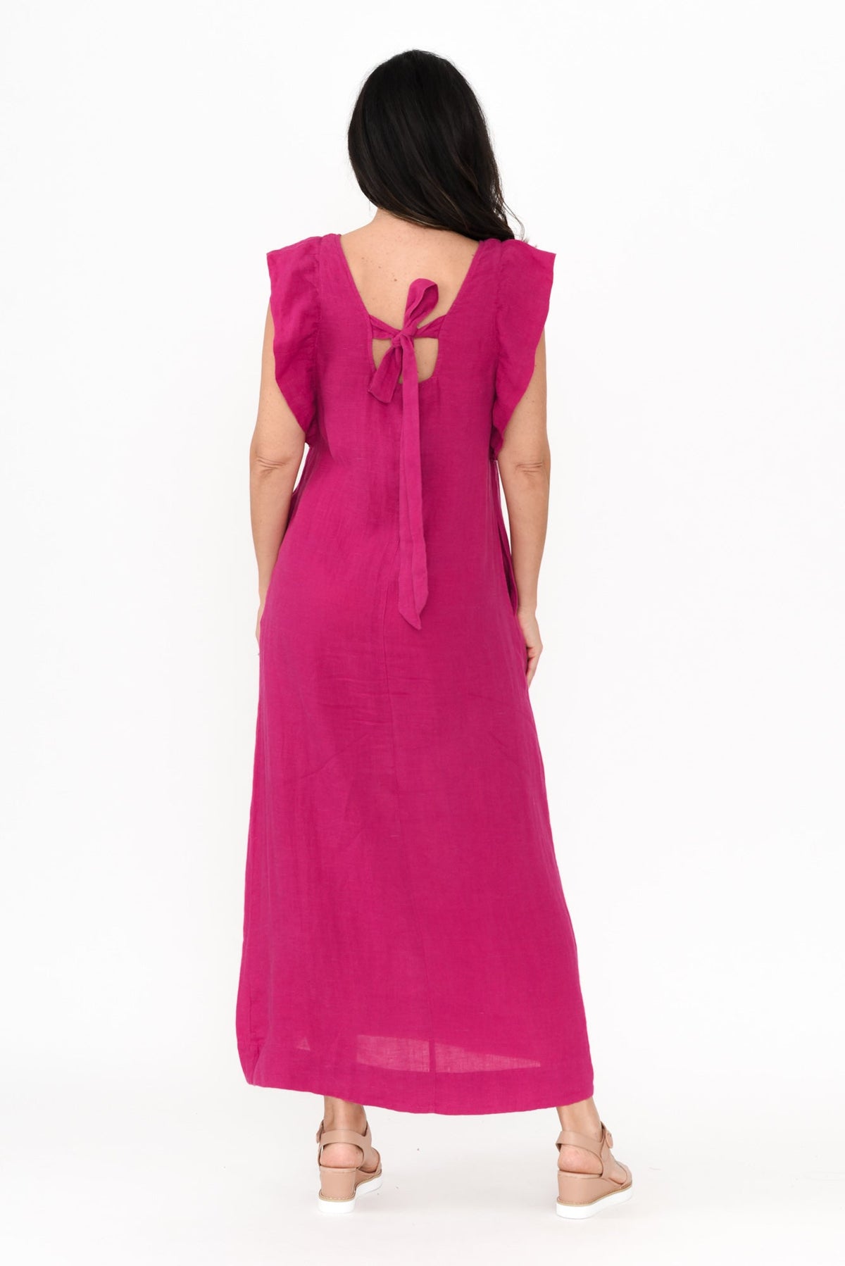 Matilda Hot Pink Pink Linen Dress Detail View