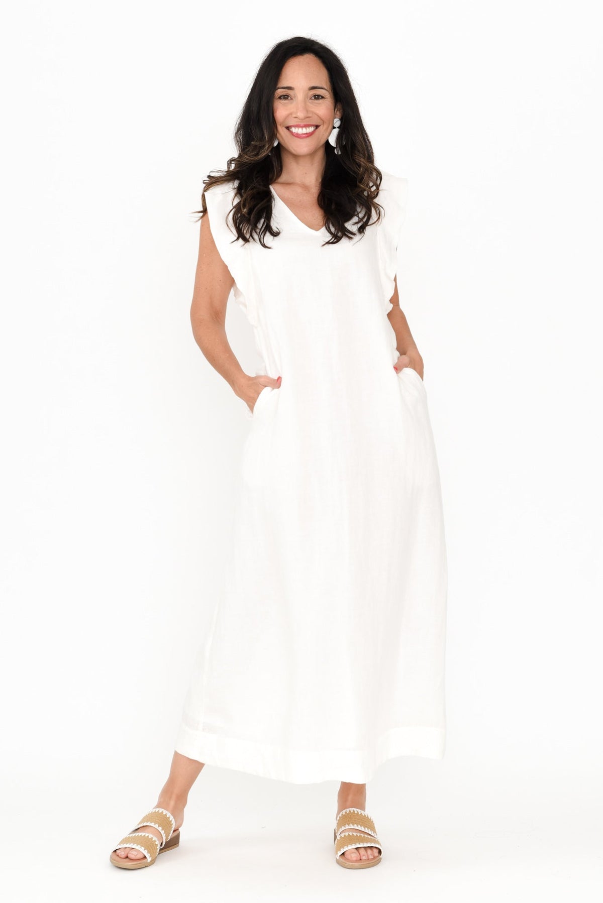 Matilda White Linen Dress Back View