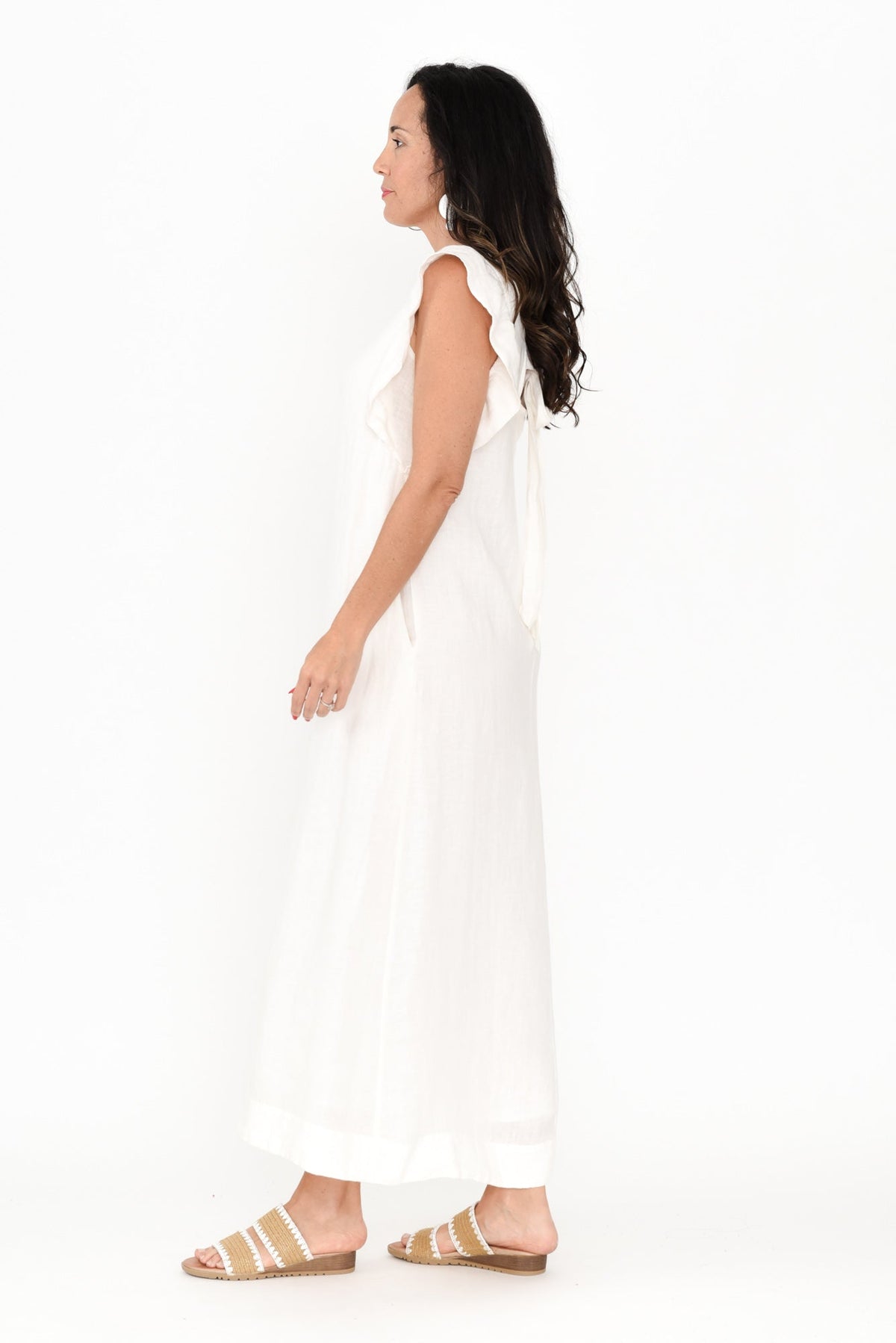 Matilda White Linen Dress Side View