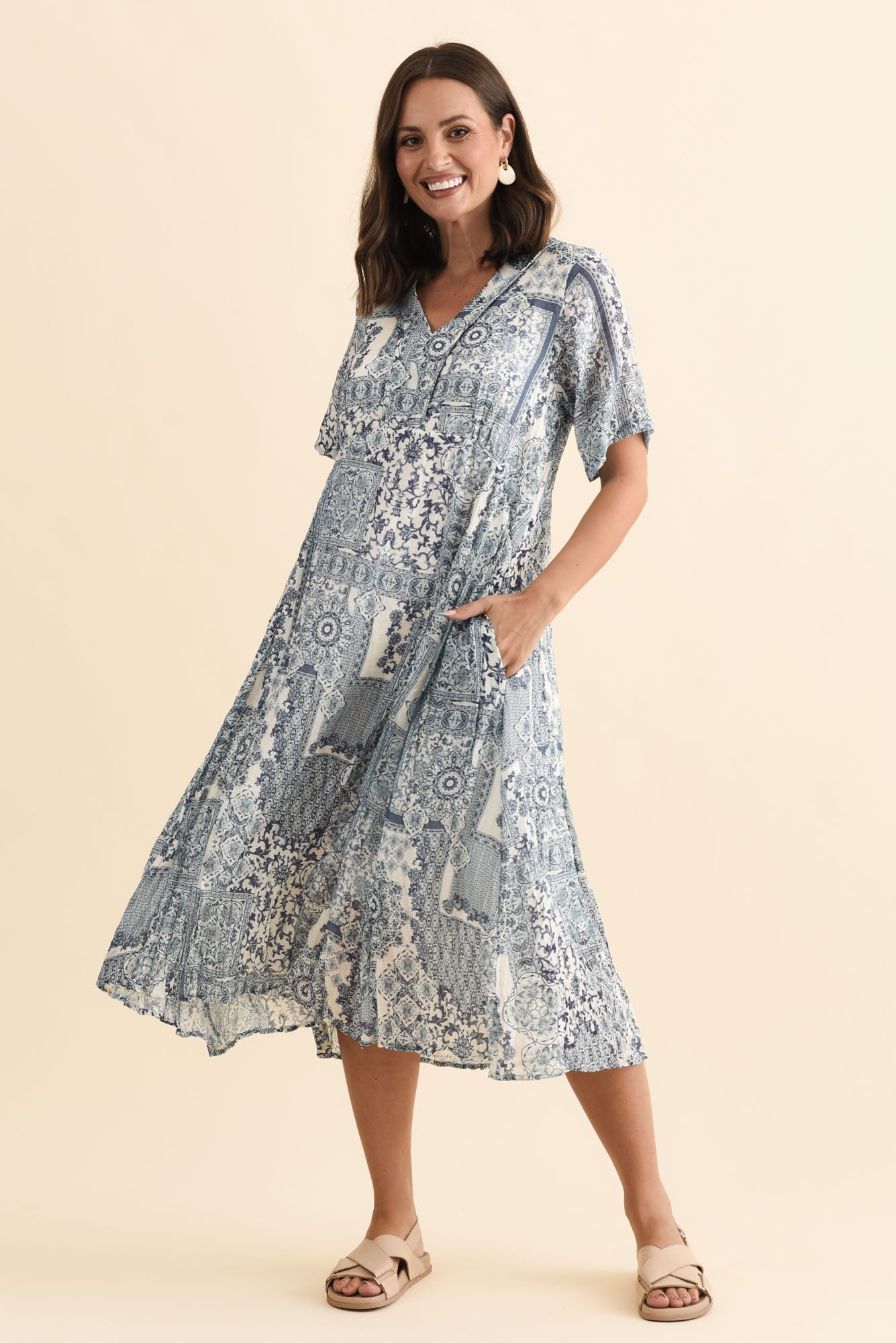 Meka Navy Mosaic Pocket Dress Full Length View