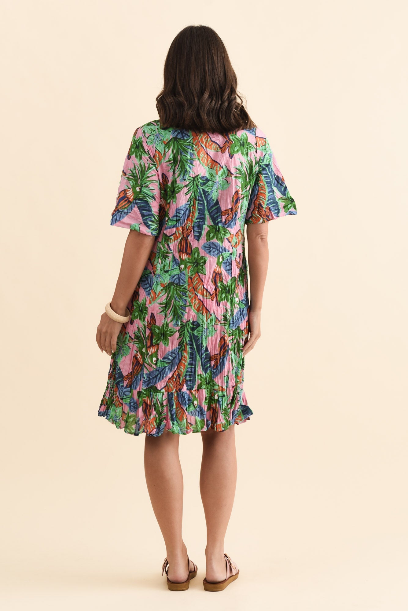 Mila Pink Jungle Crinkle Cotton Dress Side View