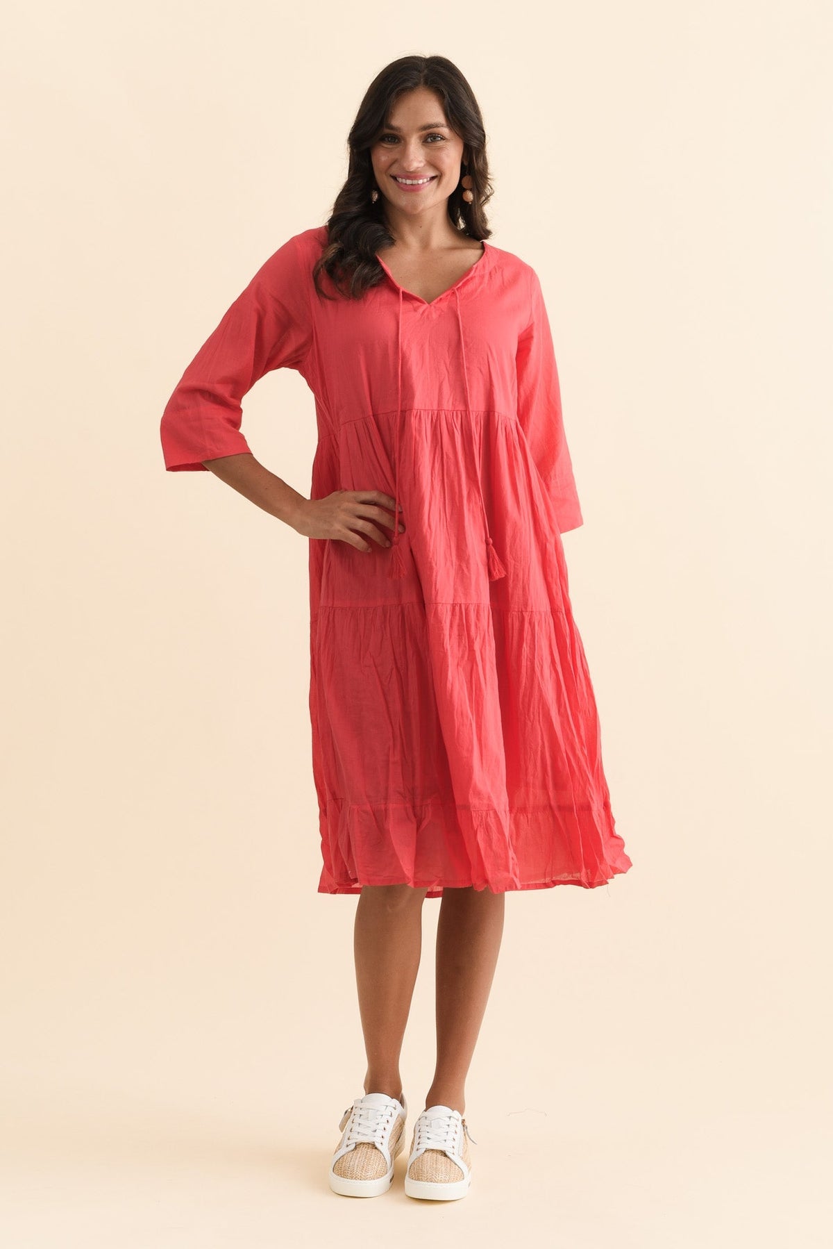 Milana Cherry Crinkle Cotton Dress Back View