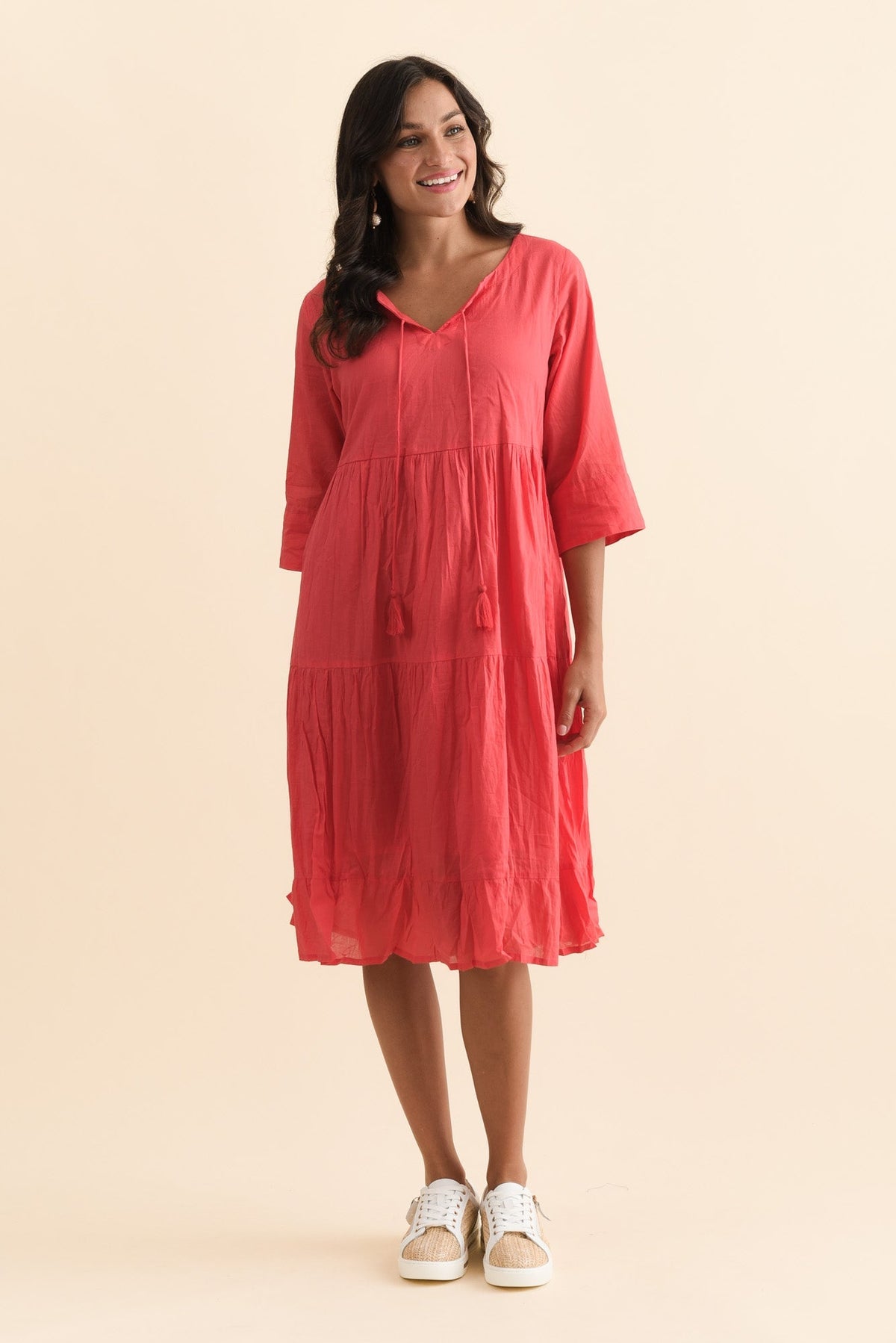 Milana Cherry Crinkle Cotton Dress Back View 2
