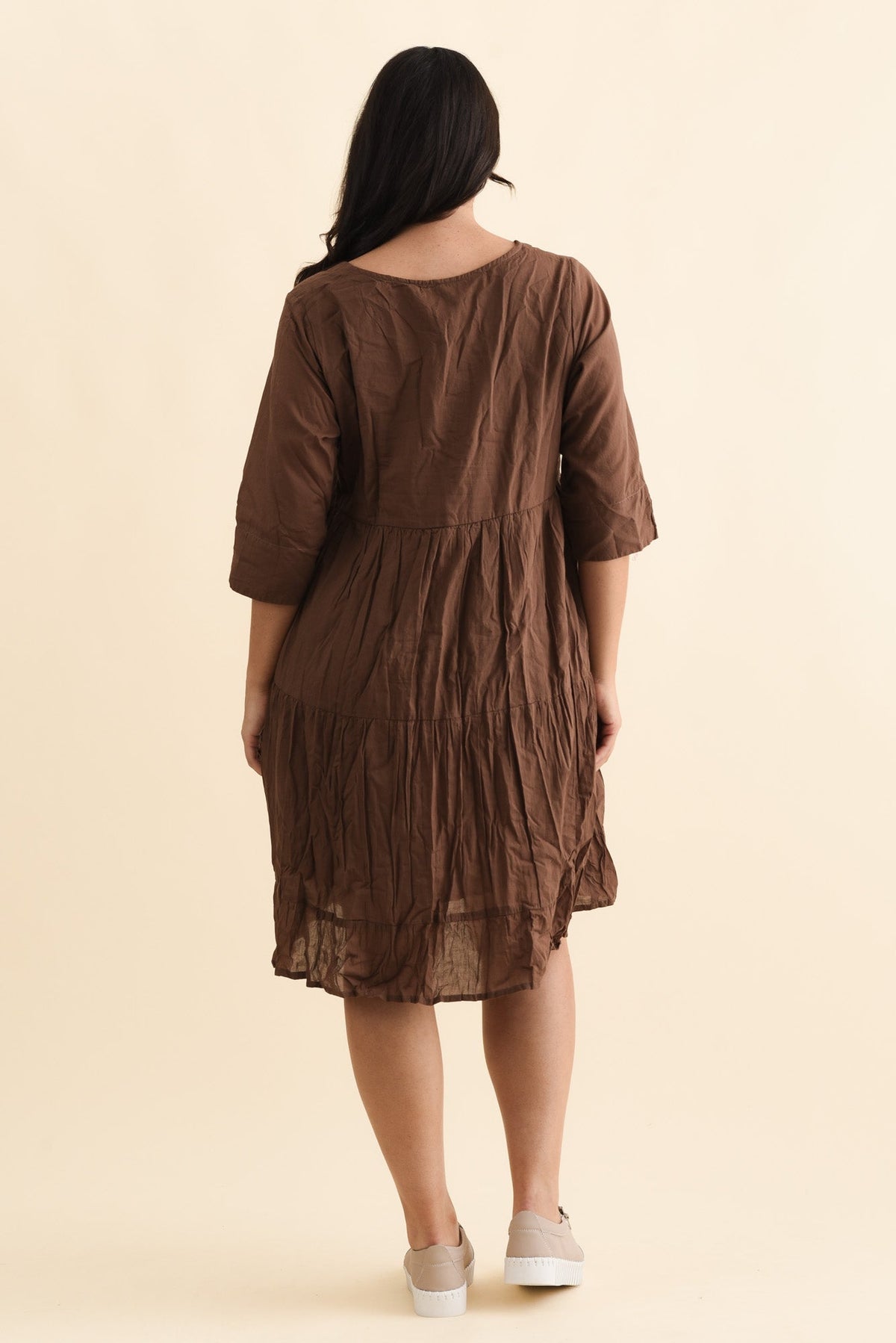 Milana Chocolate Crinkle Cotton Dress Full Length View 2