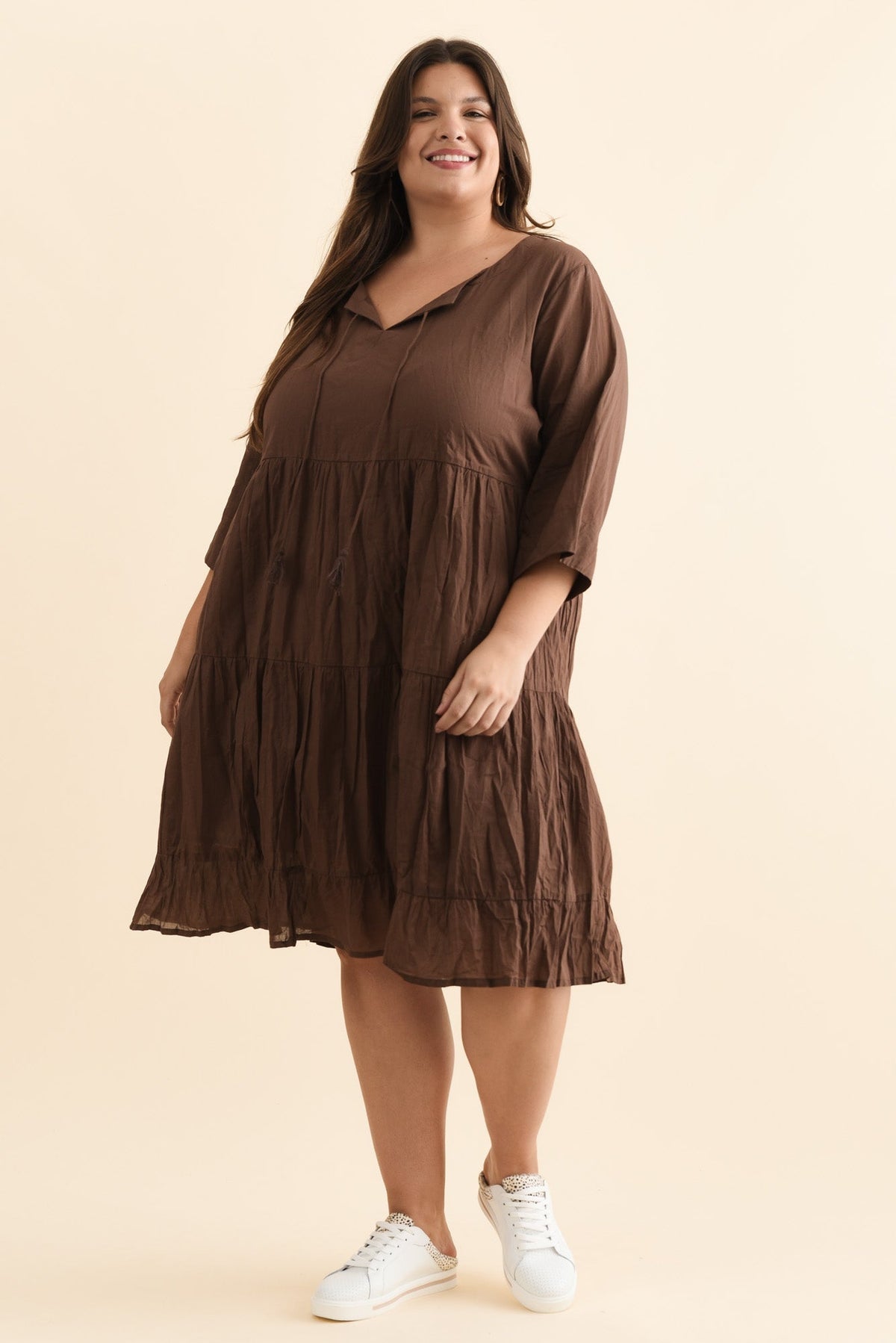 Milana Chocolate Crinkle Cotton Dress Back View 3