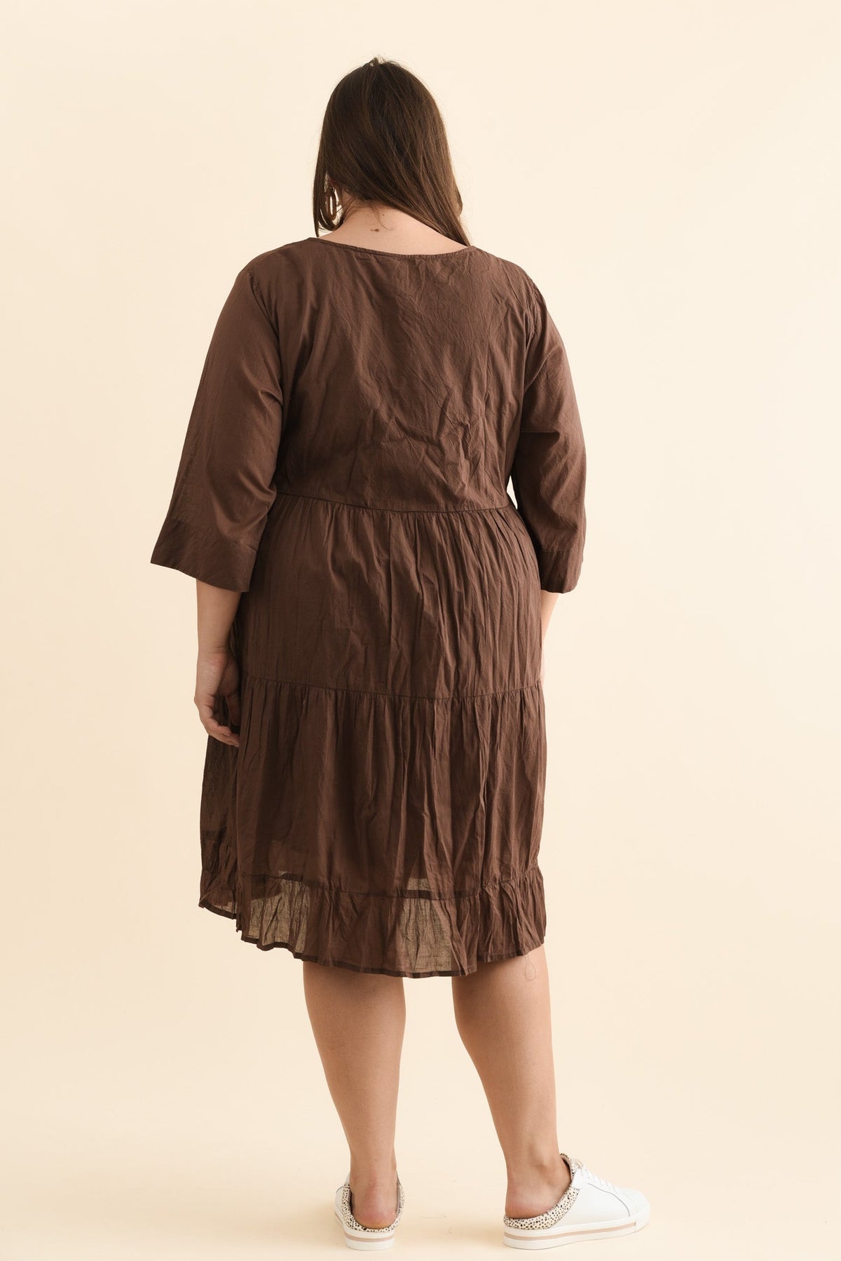 Milana Chocolate Crinkle Cotton Dress Detail View 3