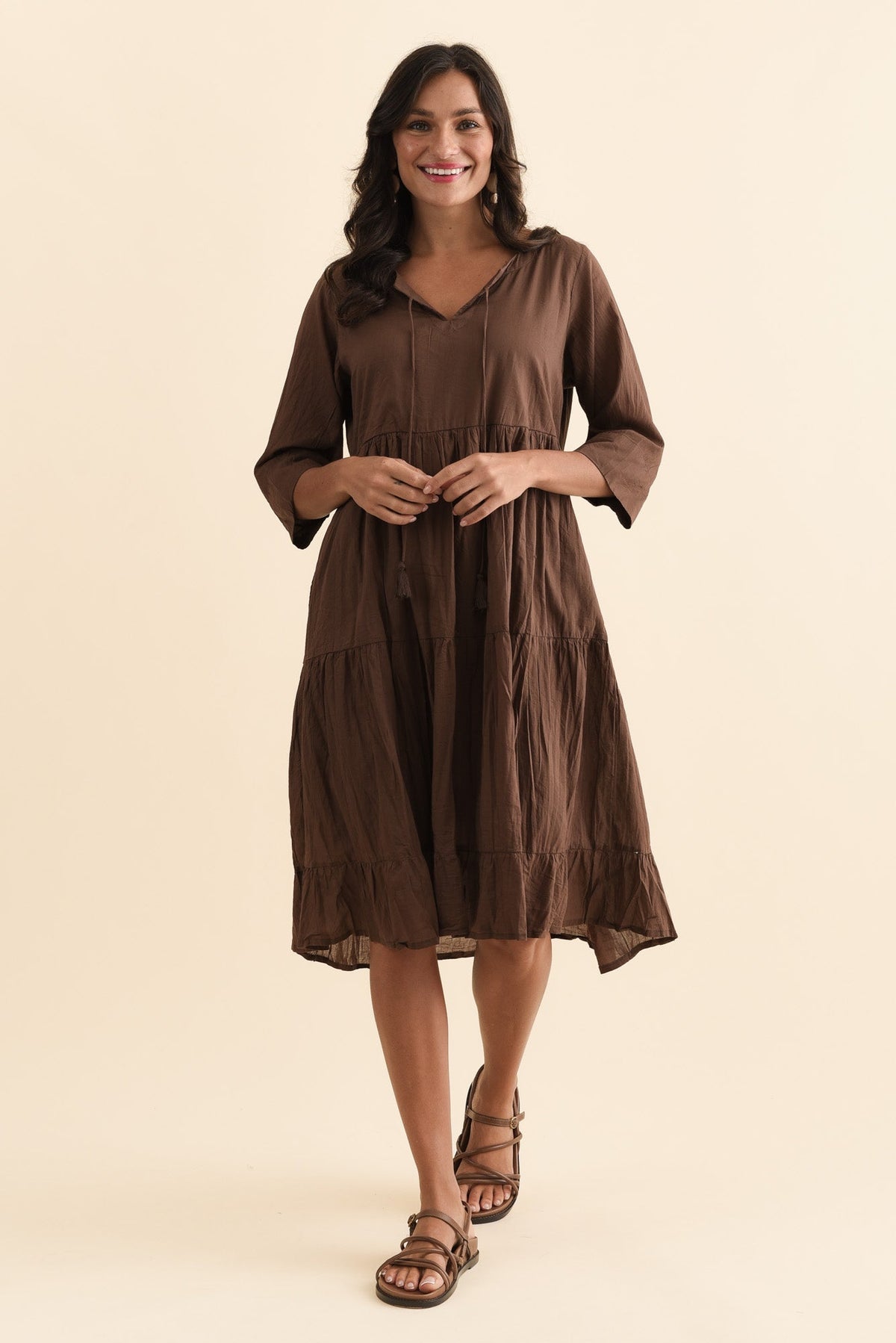 Milana Chocolate Crinkle Cotton Dress Back View