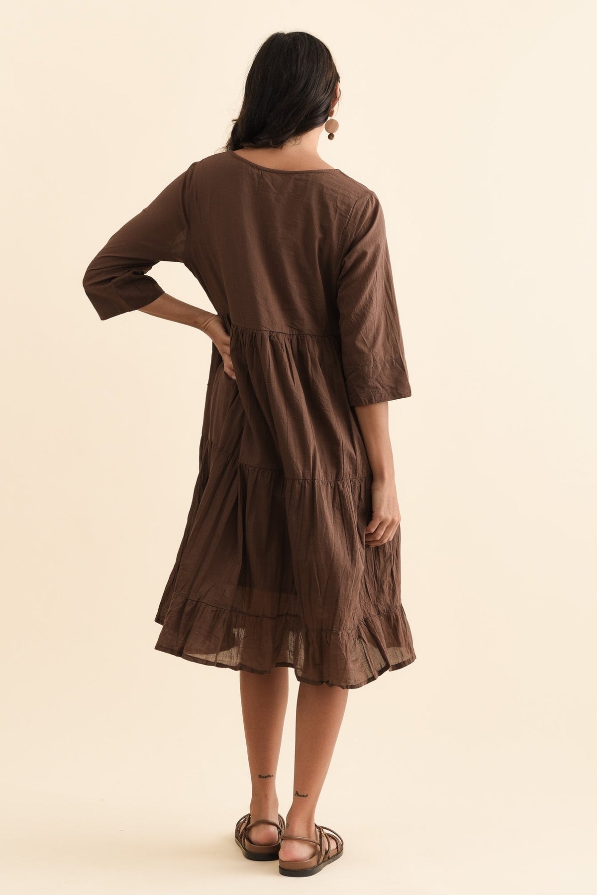 Milana Chocolate Crinkle Cotton Dress Detail View