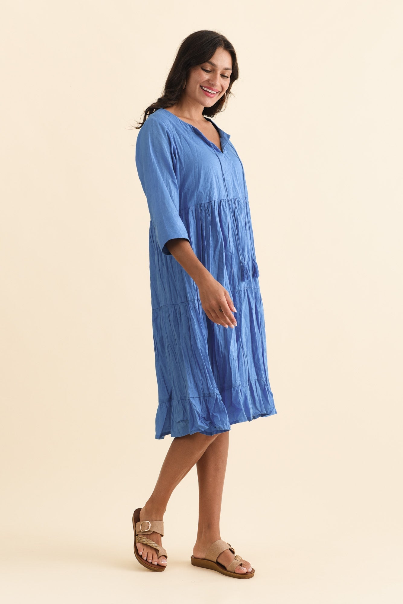 Milana Cobalt Crinkle Cotton Dress Back View