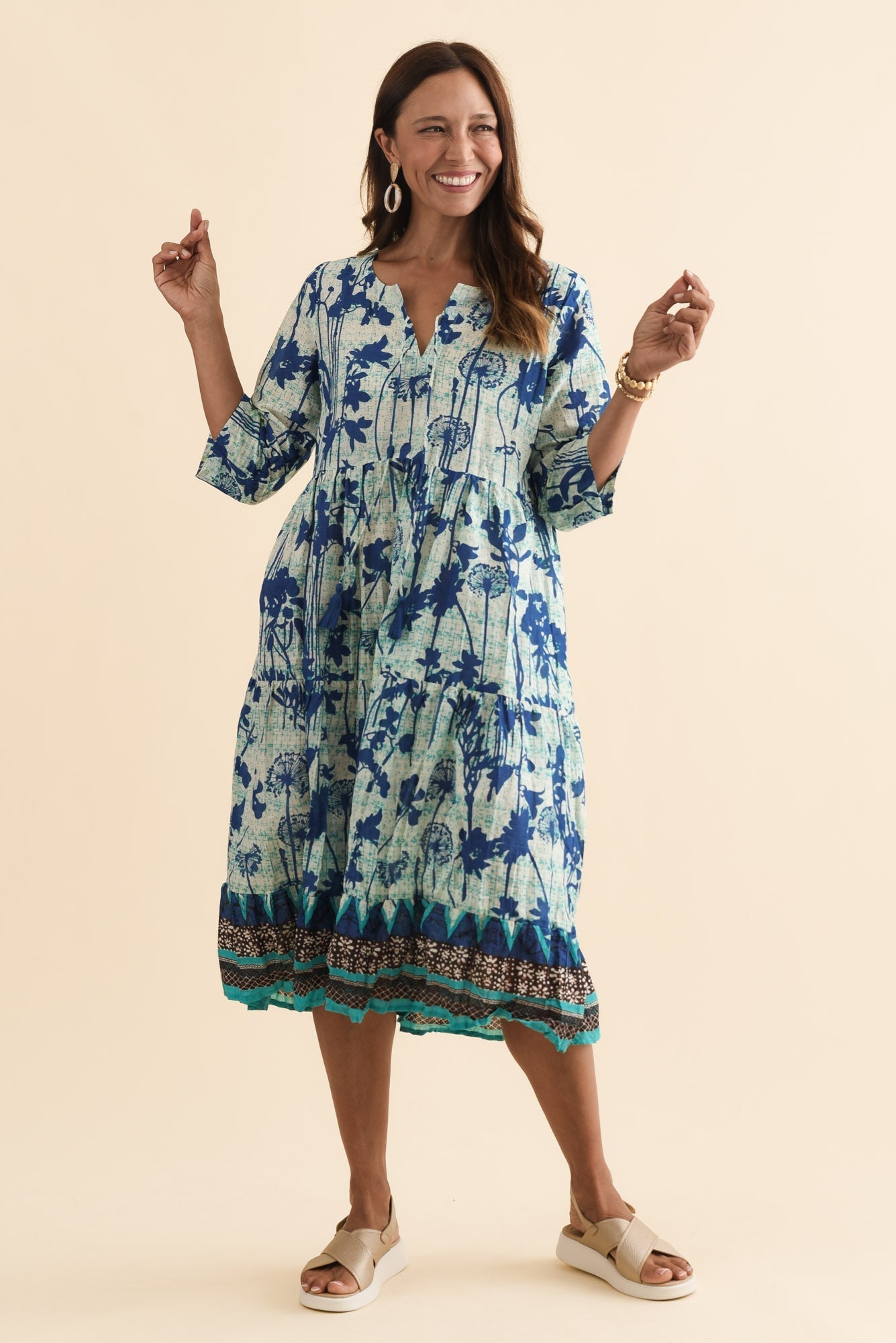 Milana Cobalt Dandelion Crinkle Cotton Dress Back View