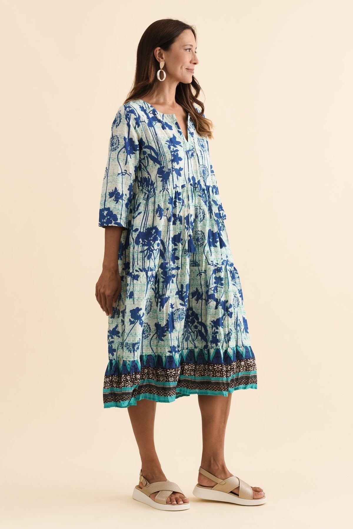 Milana Cobalt Dandelion Crinkle Cotton Dress Side View