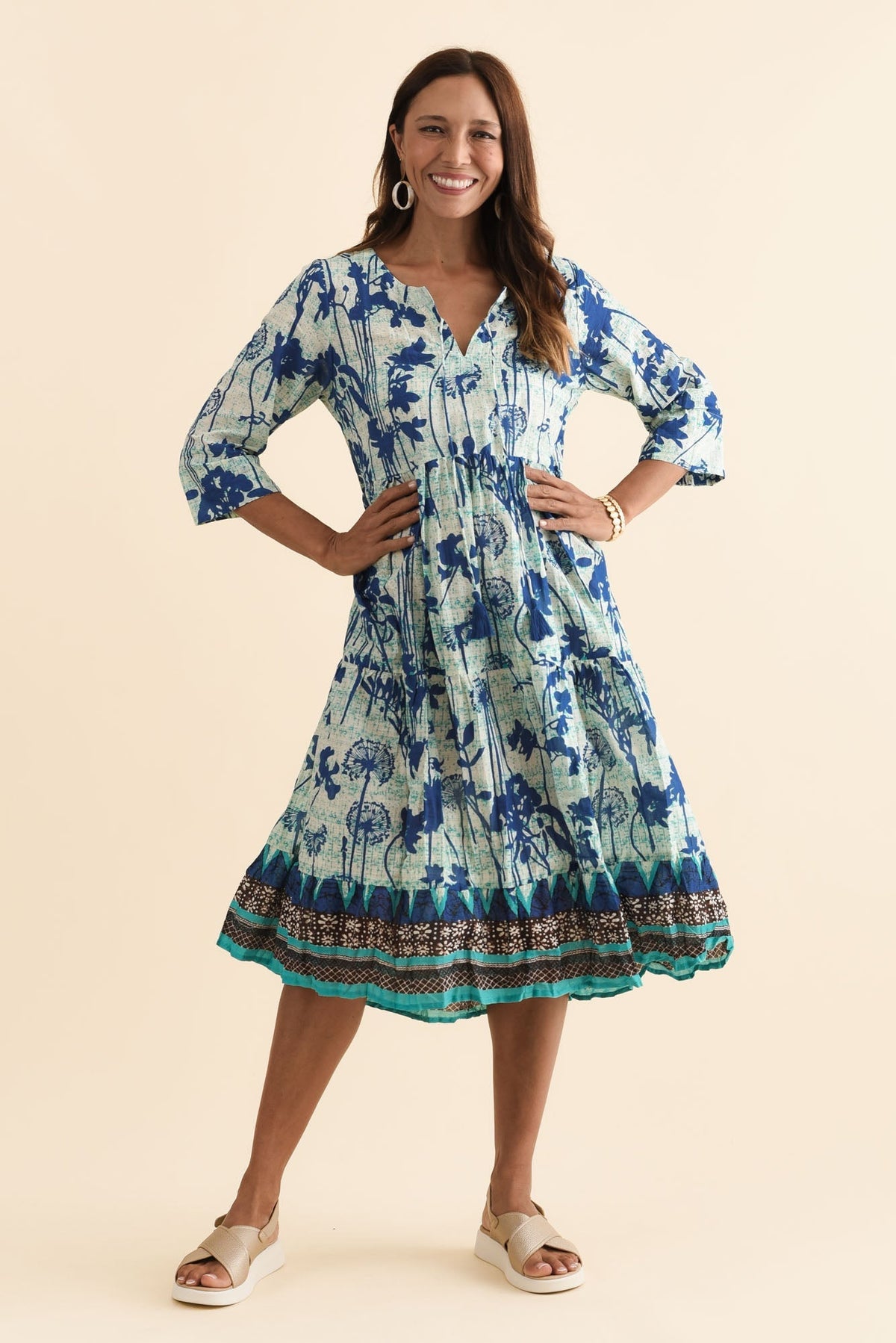 Milana Cobalt Dandelion Crinkle Cotton Dress Back View 2