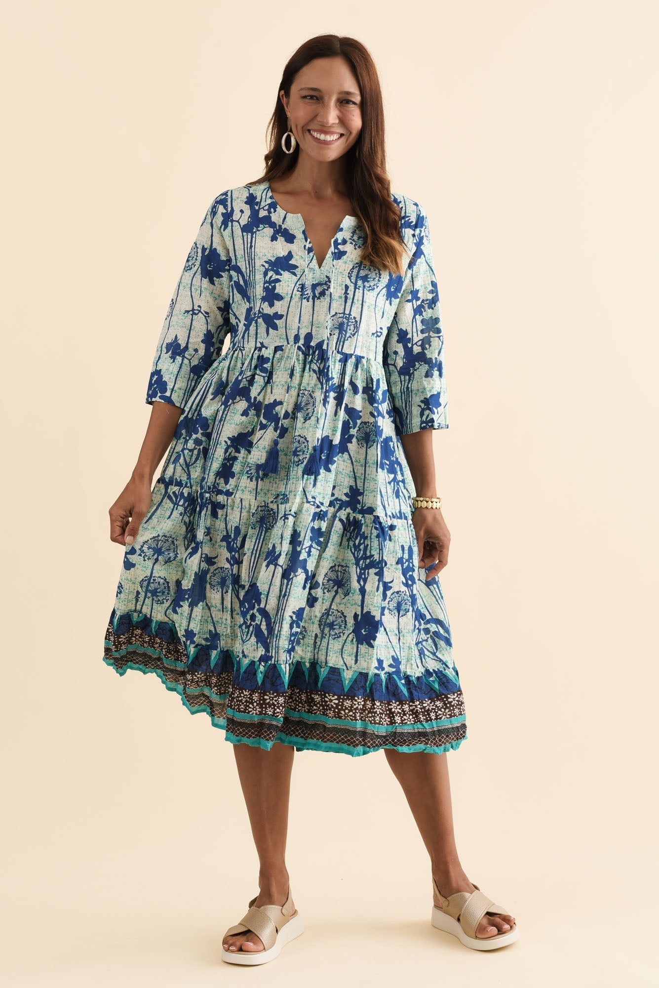 Milana Cobalt Dandelion Crinkle Cotton Dress Front View