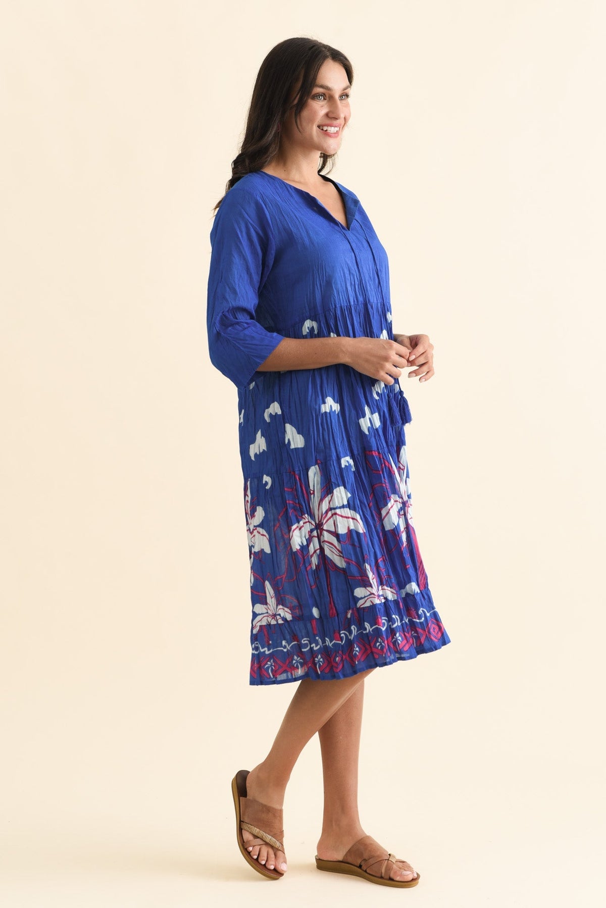 Milana Cobalt Tropical Crinkle Cotton Dress Back View