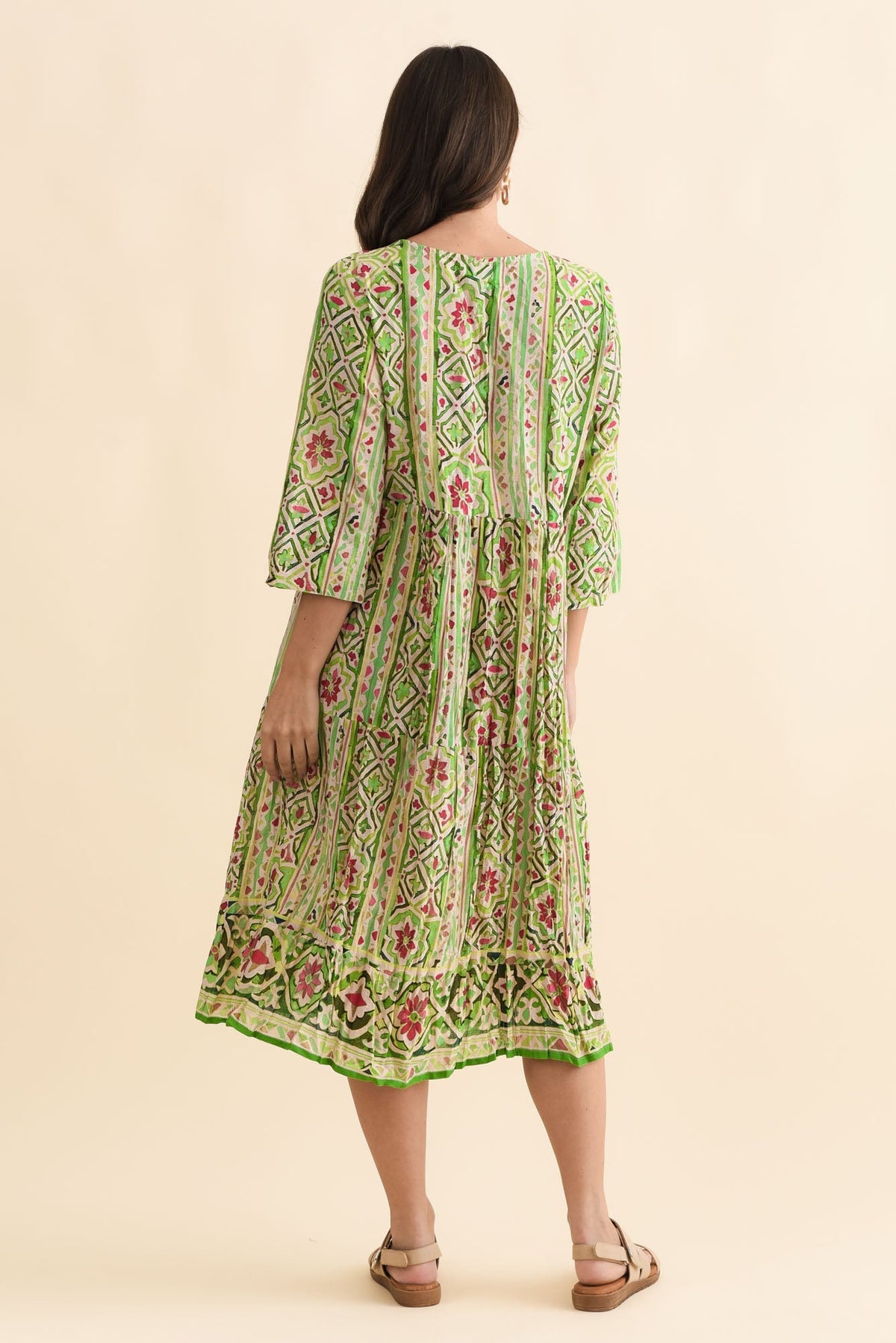 Milana Green Abstract Crinkle Cotton Dress Detail View