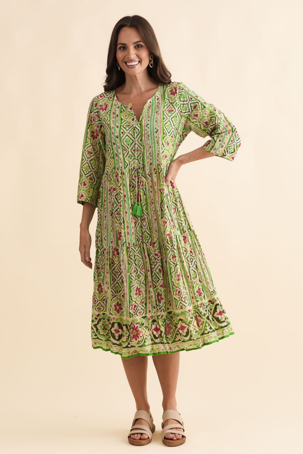 Milana Green Abstract Crinkle Cotton Dress Back View 2