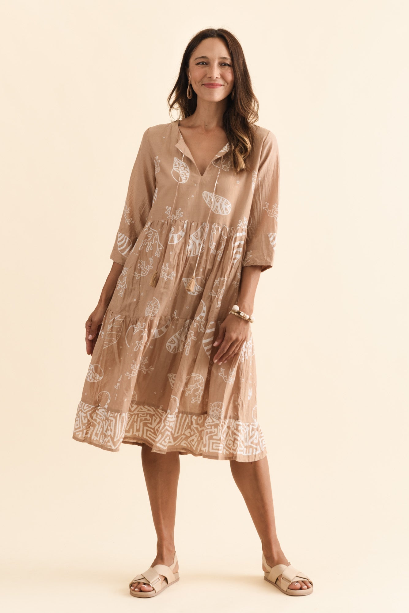 Milana Mocha Seashell Crinkle Cotton Dress Back View