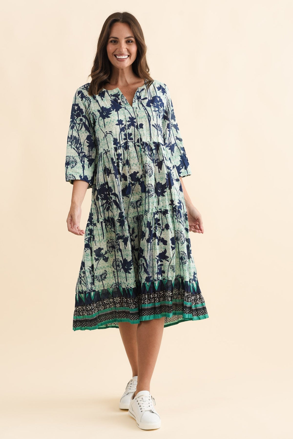 Milana Navy Dandelion Crinkle Cotton Dress Front View