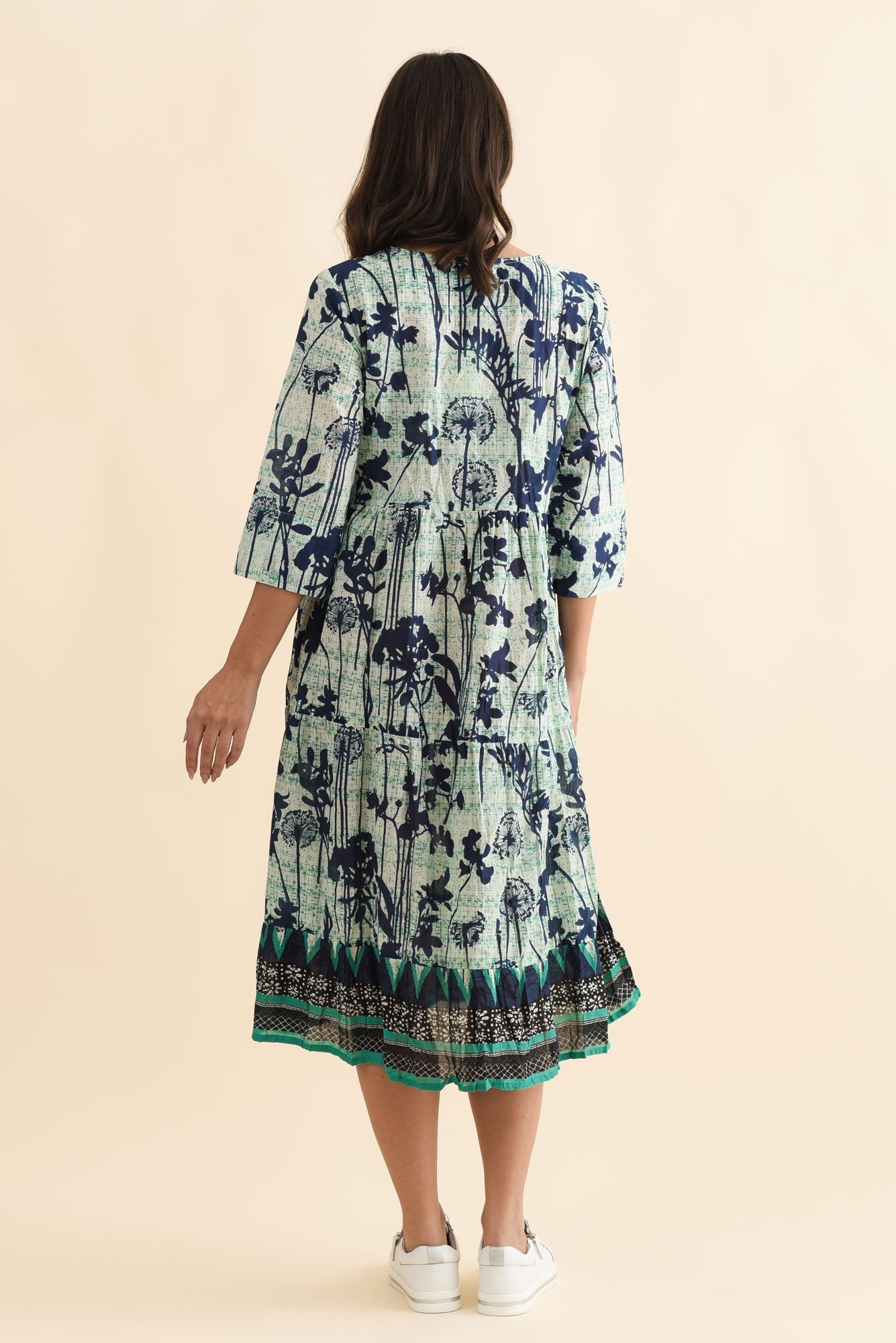 Milana Navy Dandelion Crinkle Cotton Dress Side View
