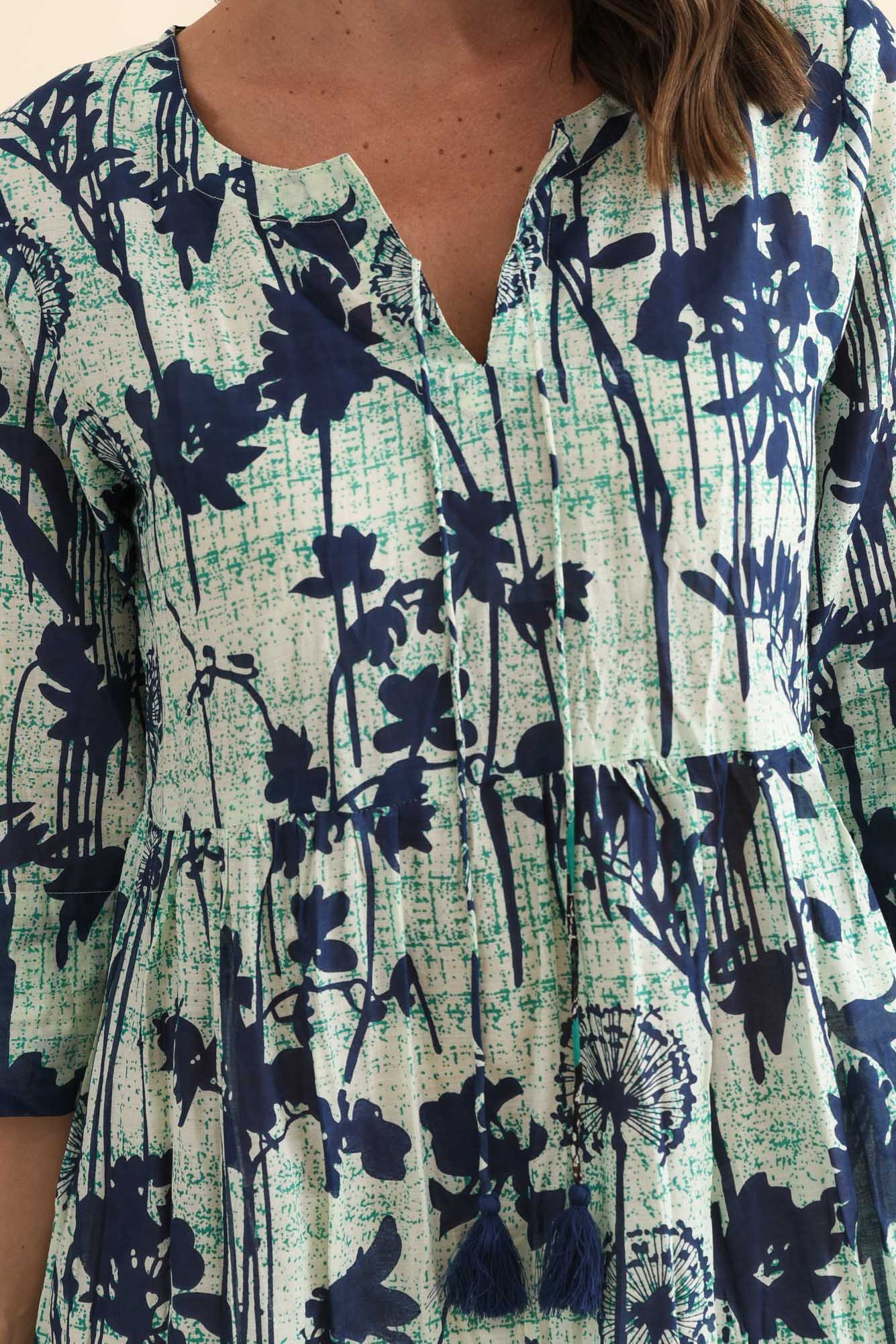 Milana Navy Dandelion Crinkle Cotton Dress Detail View