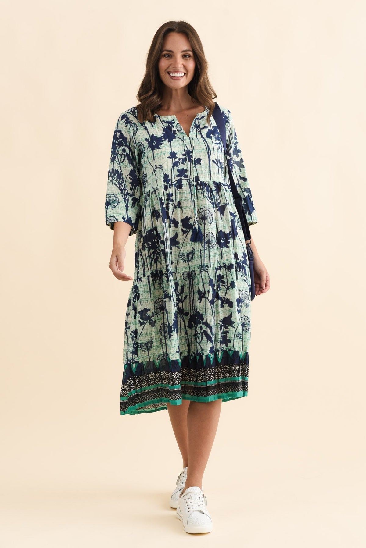 Milana Navy Dandelion Crinkle Cotton Dress Front View 2