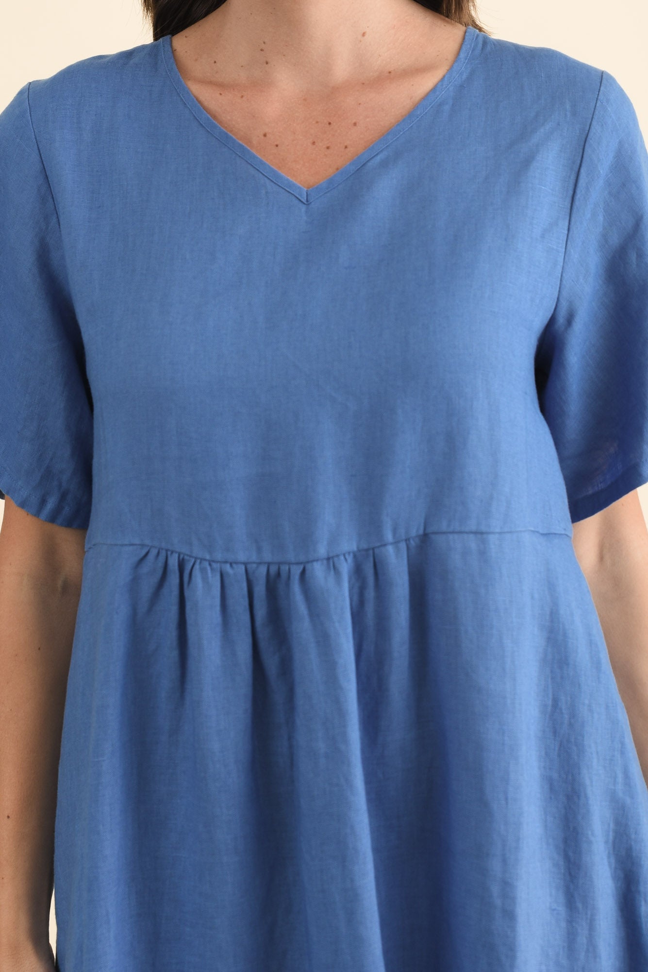 Miller Blue Linen Tiered Dress Detail View